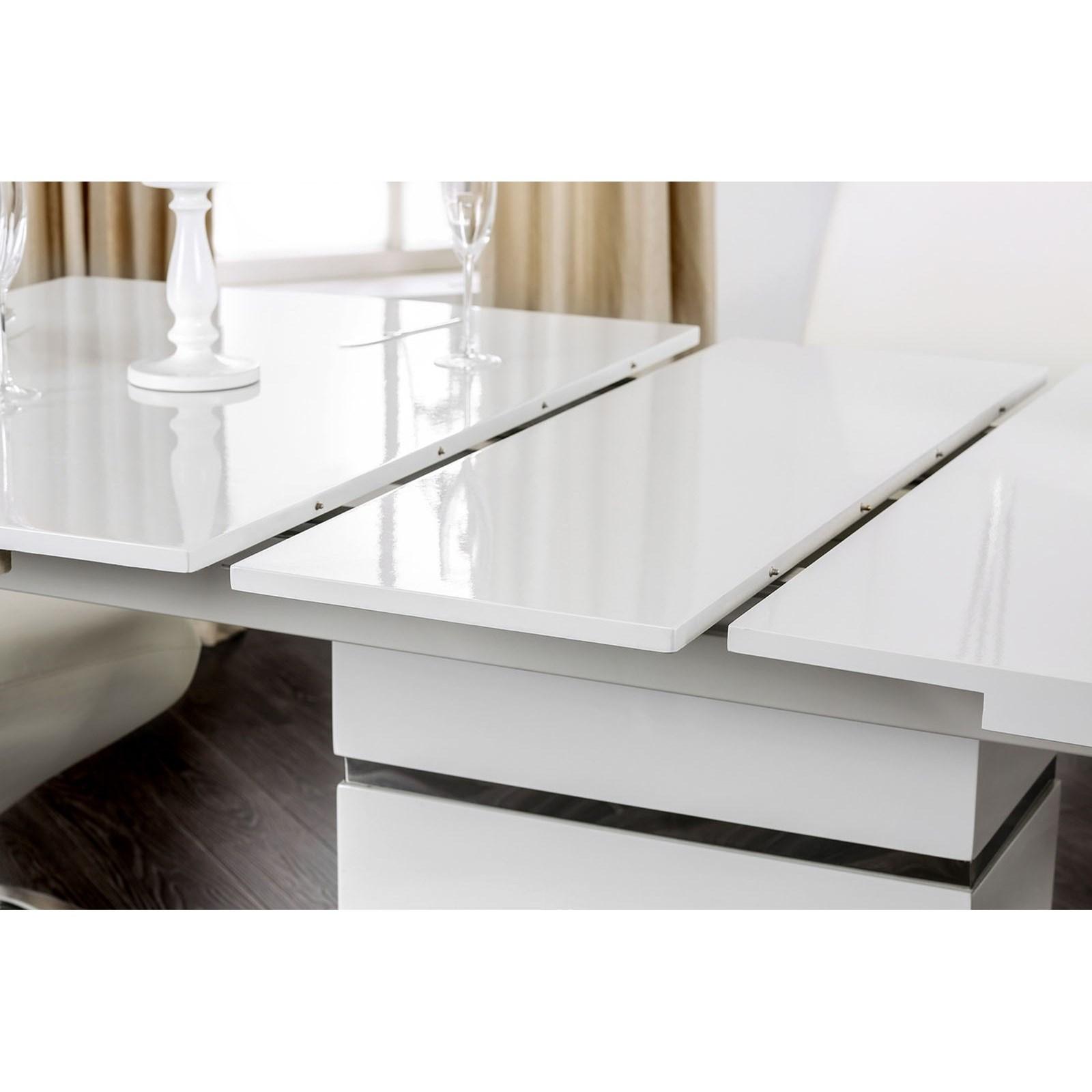 

    
CM3650T-5PC White High Gloss Lacquer Dining Table Set 5Pcs MIDVALE CM3650T FOA Contemporary
