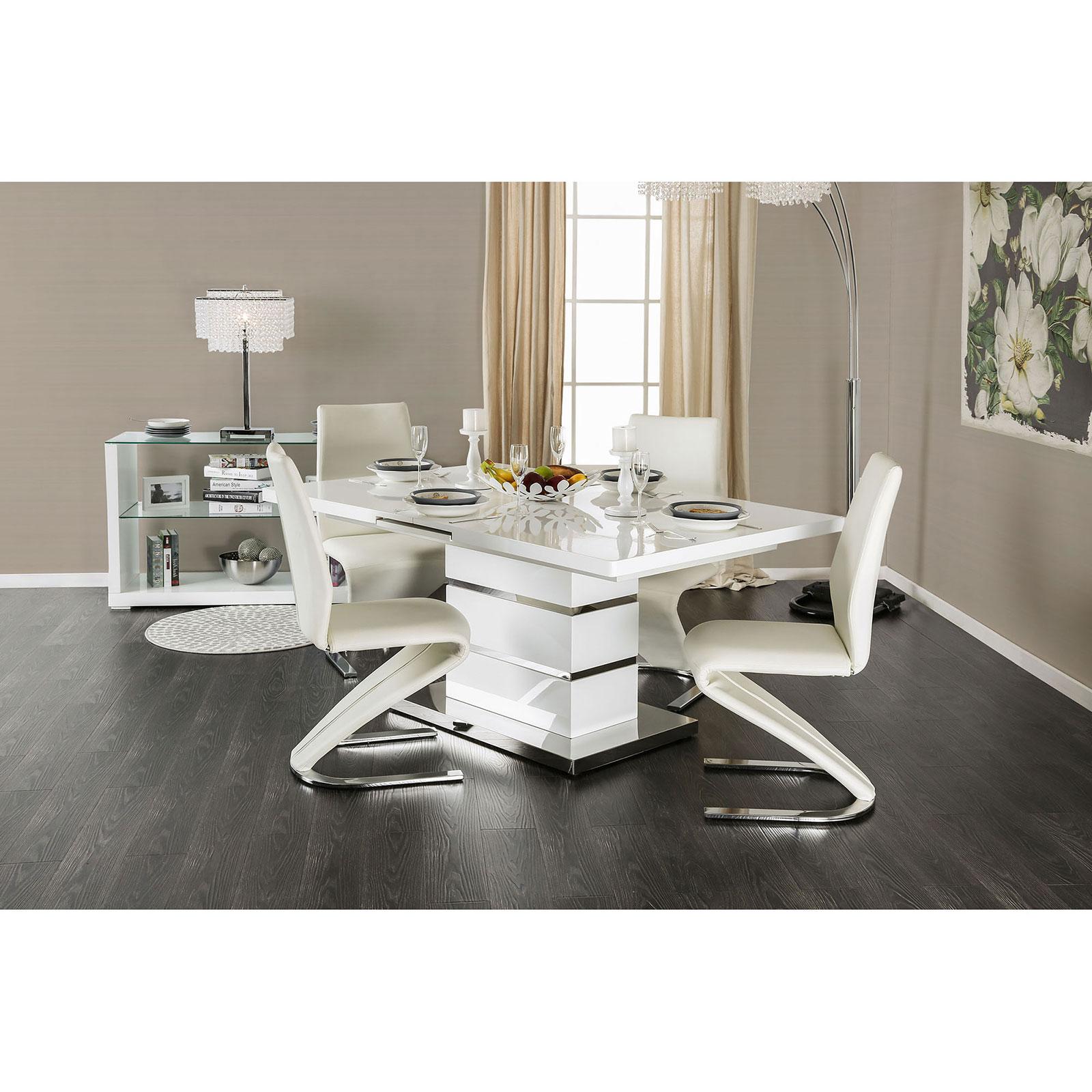 

    
White High Gloss Lacquer Dining Table Set 5Pcs MIDVALE CM3650T FOA Contemporary
