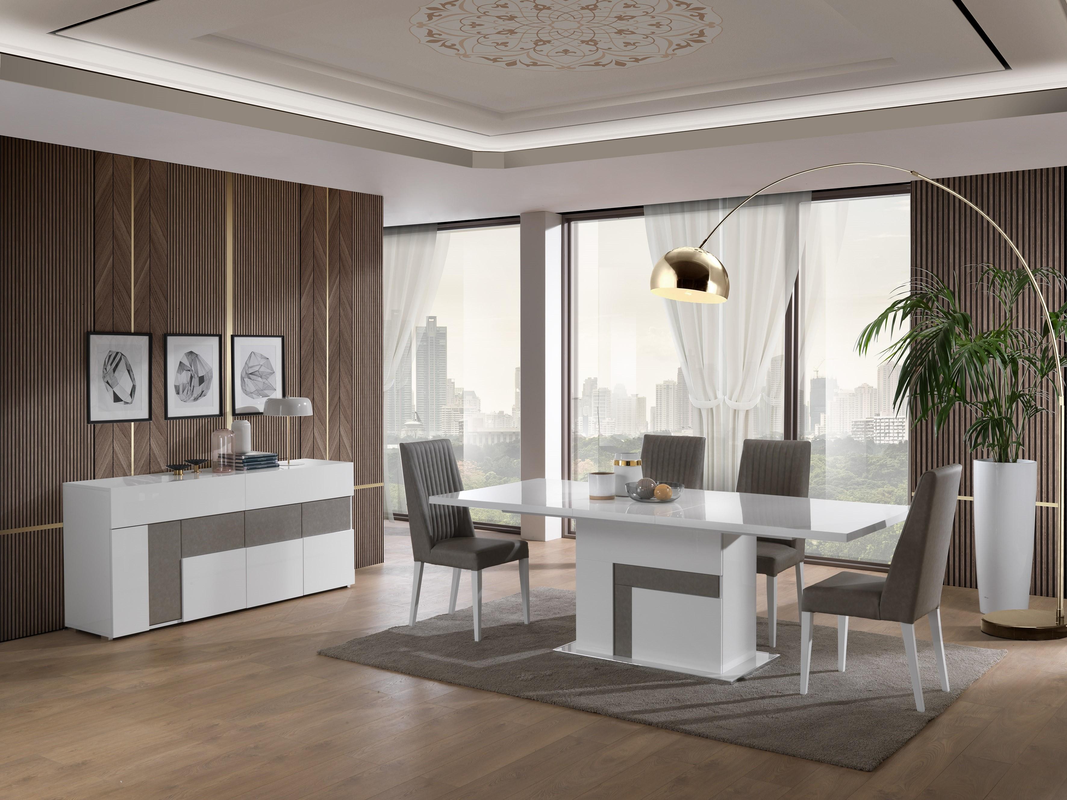 

    
White High Gloss Lacquer Finish Dining Room Set 6Pcs J&M Furniture Luxuria
