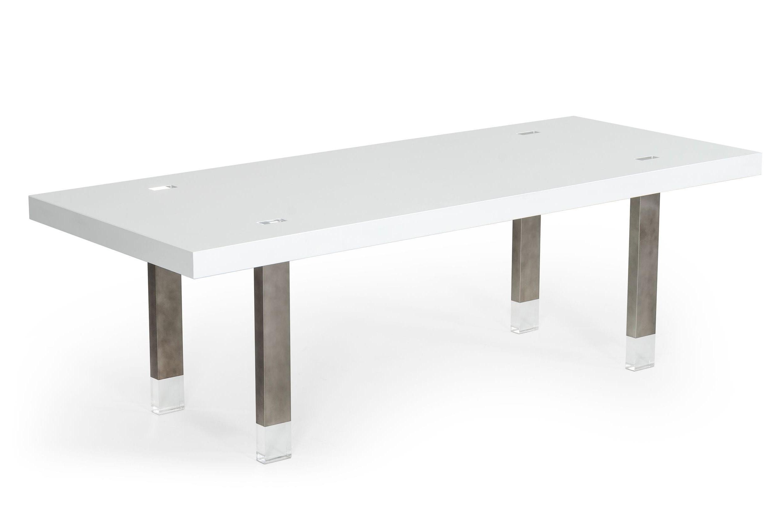 

    
White High Gloss & Stainless Steel Gun Metal Dining Table by VIG Modrest Lenny
