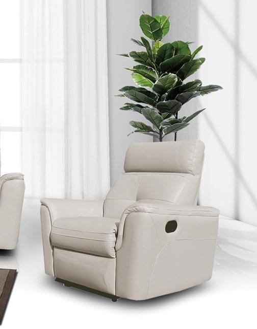 Contemporary Reclining Chair 8501 85011W-Chair in White Italian Leather