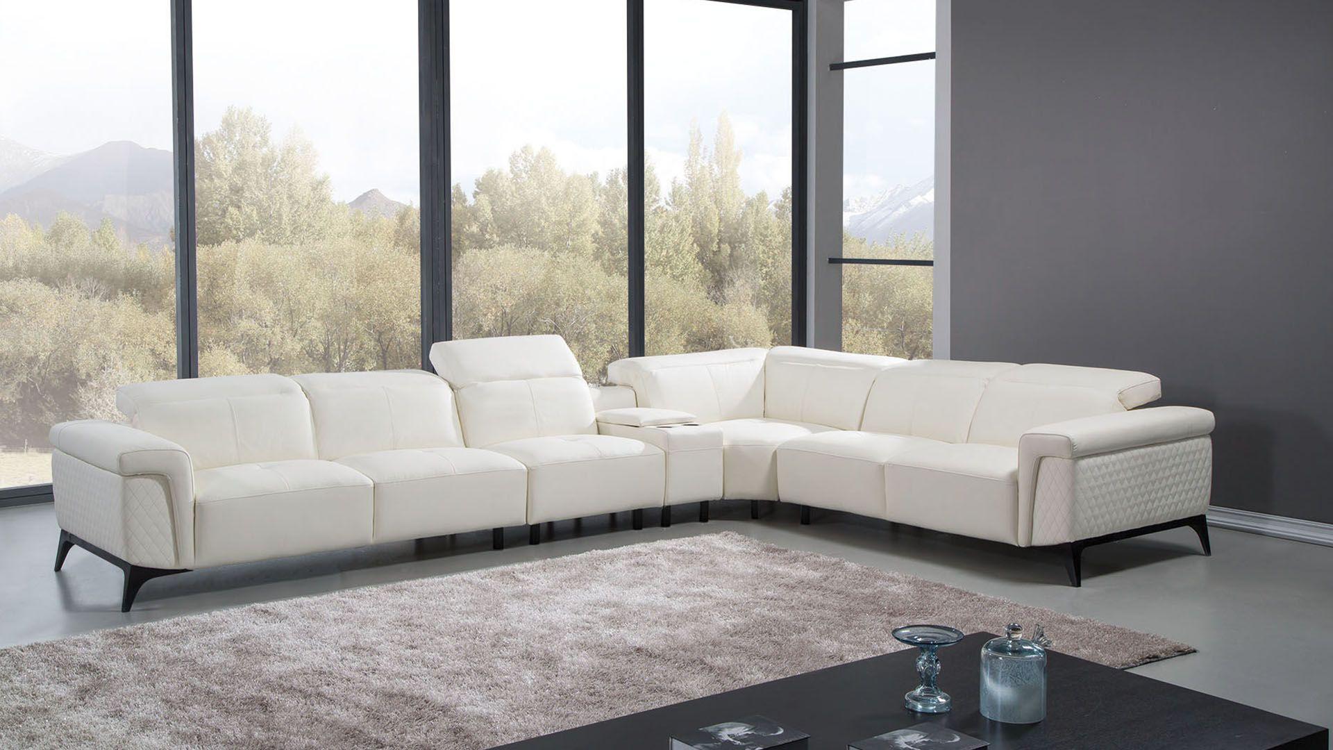 Contemporary, Modern Sectional Sofa EK-L095M-W-SC EK-L095M-W-SC Set in White Italian Leather