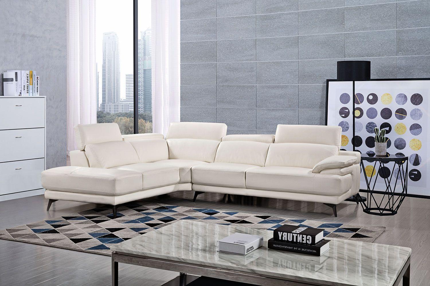 Contemporary, Modern Sectional Sofa EK-L525R-W EK-L525R-W in White Italian Leather