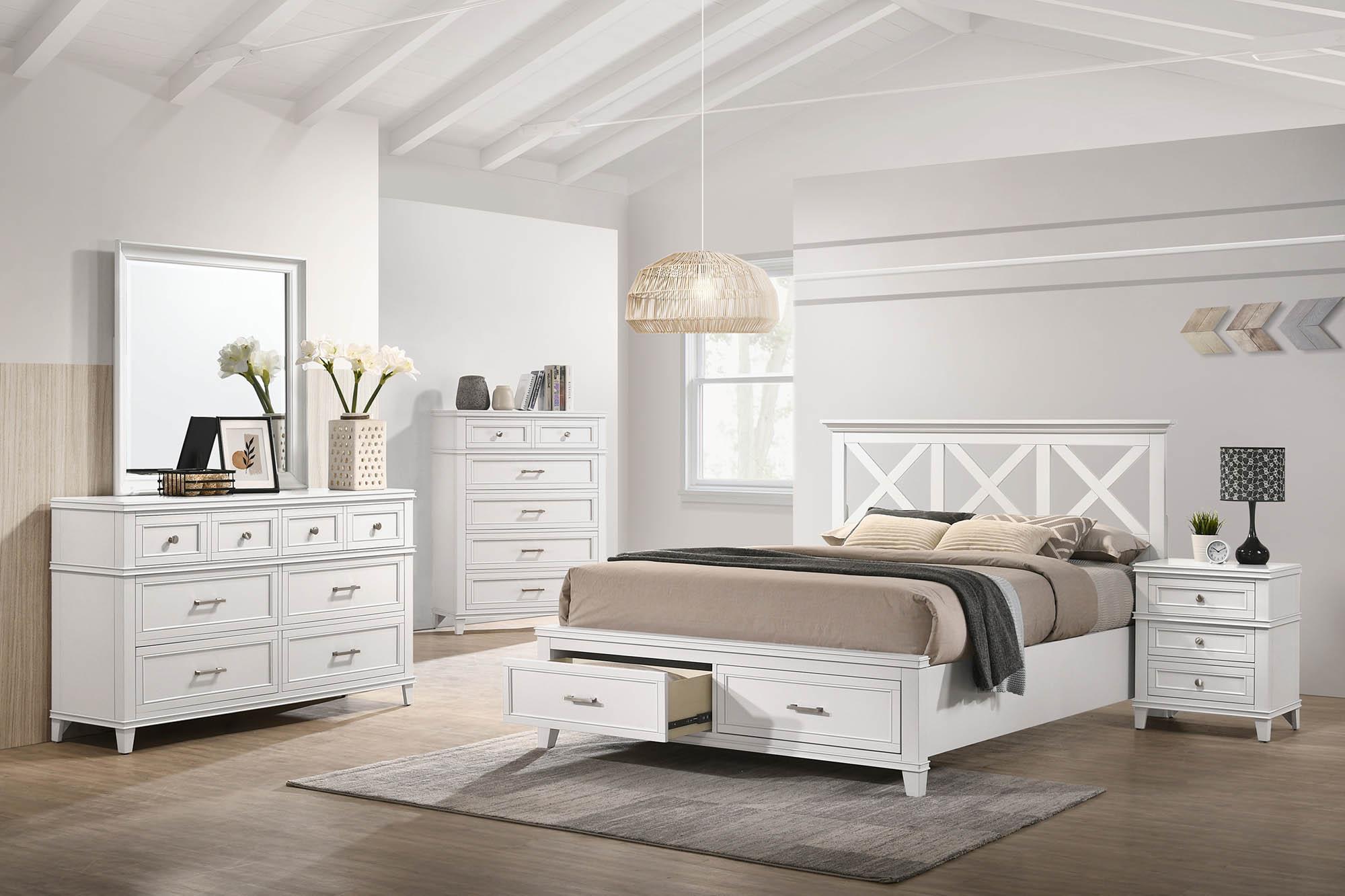 Modern, Transitional Storage Bedroom Set NOVA II 1280-110-Set-5 1280-110-NDMC-5PC in White 