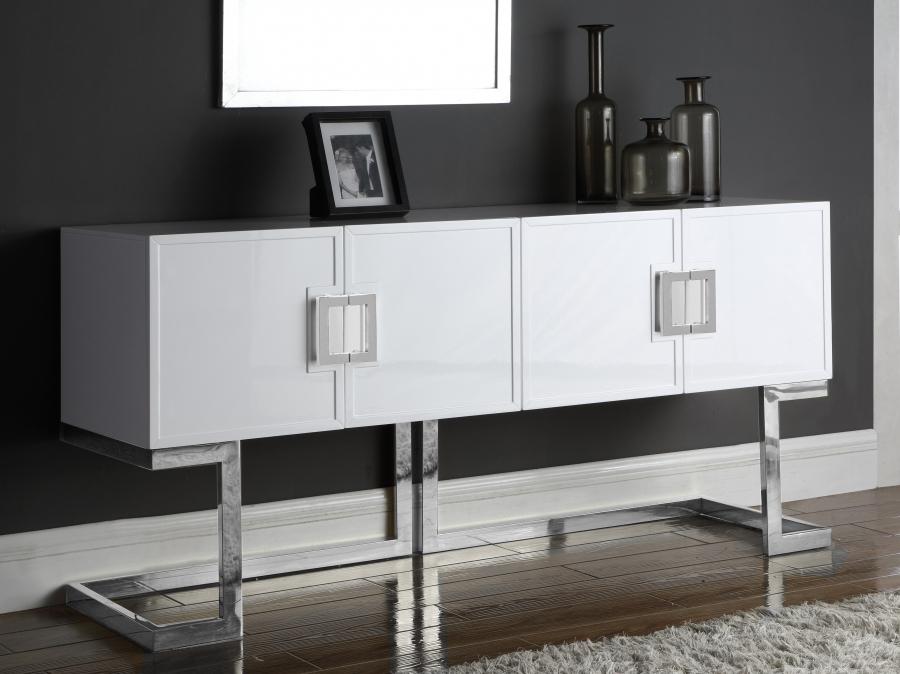 

    
White Lacquer Chrome Steel Buffet/Console Table Beth 308 Meridian Modern
