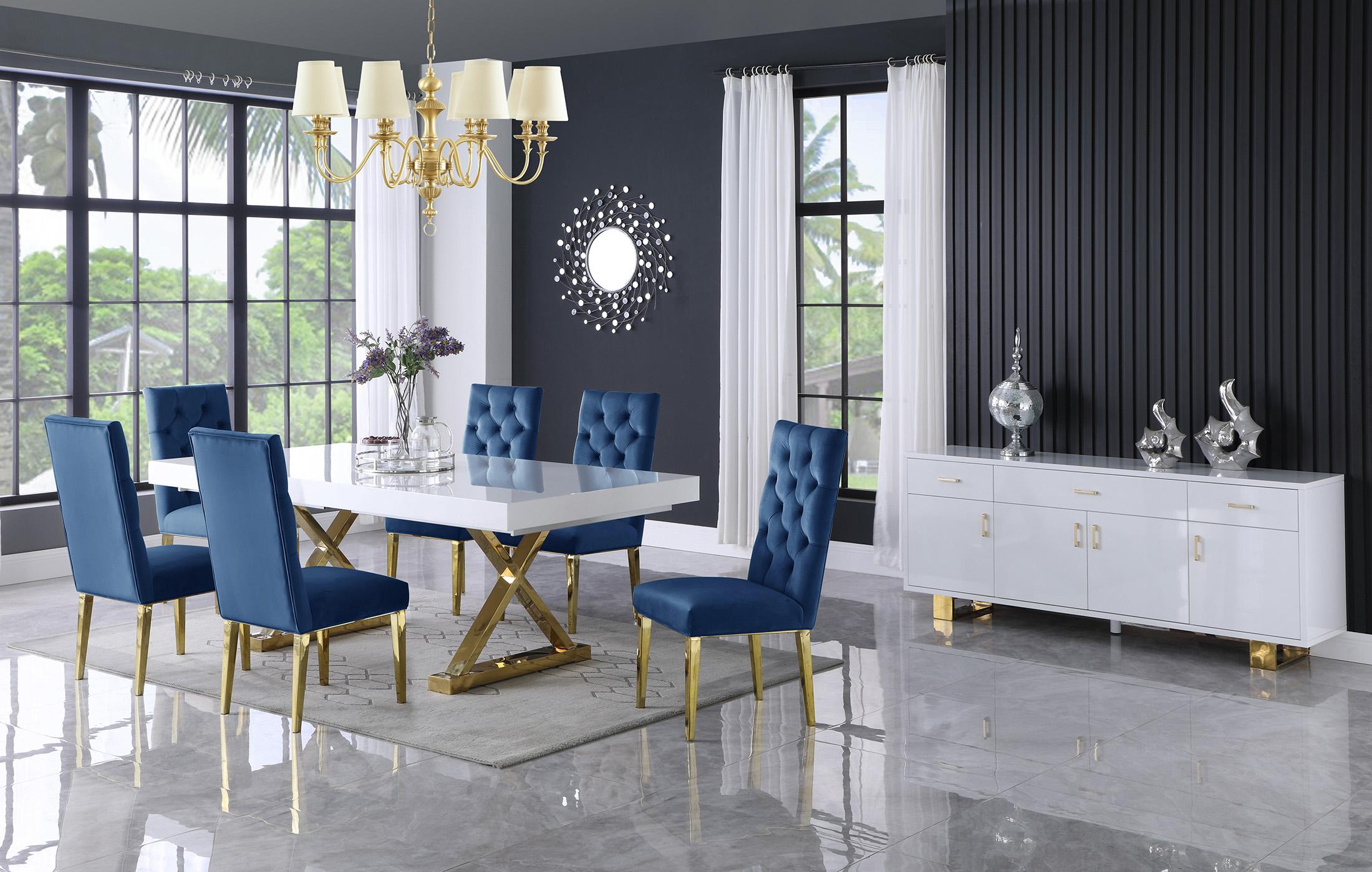 

    
 Order  White Lacquer Extendable Dining Table Set 9 Excel & Capri 994-T Meridian Modern
