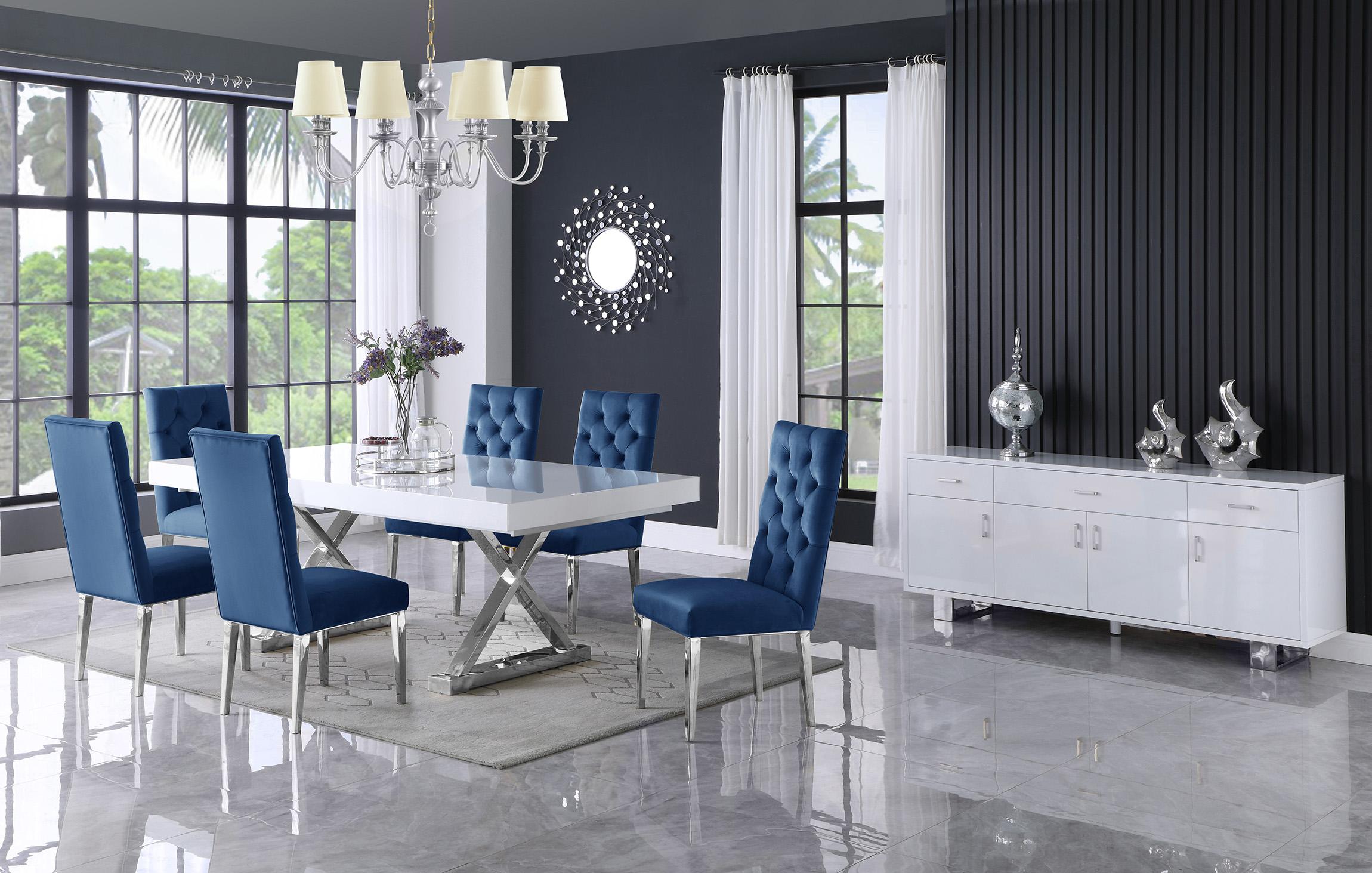 

    
 Order  White Lacquer Extendable Dining Table Set 9 Excel & Juno 997-T Meridian Modern
