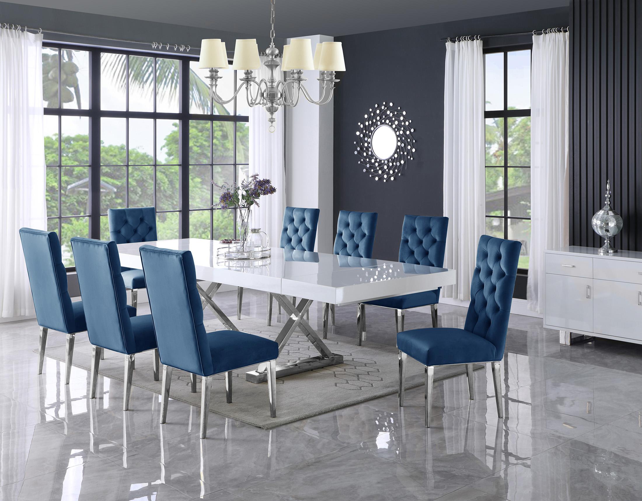 

    
 Shop  White Lacquer Extendable Dining Table Set 9 Excel & Juno 997-T Meridian Modern
