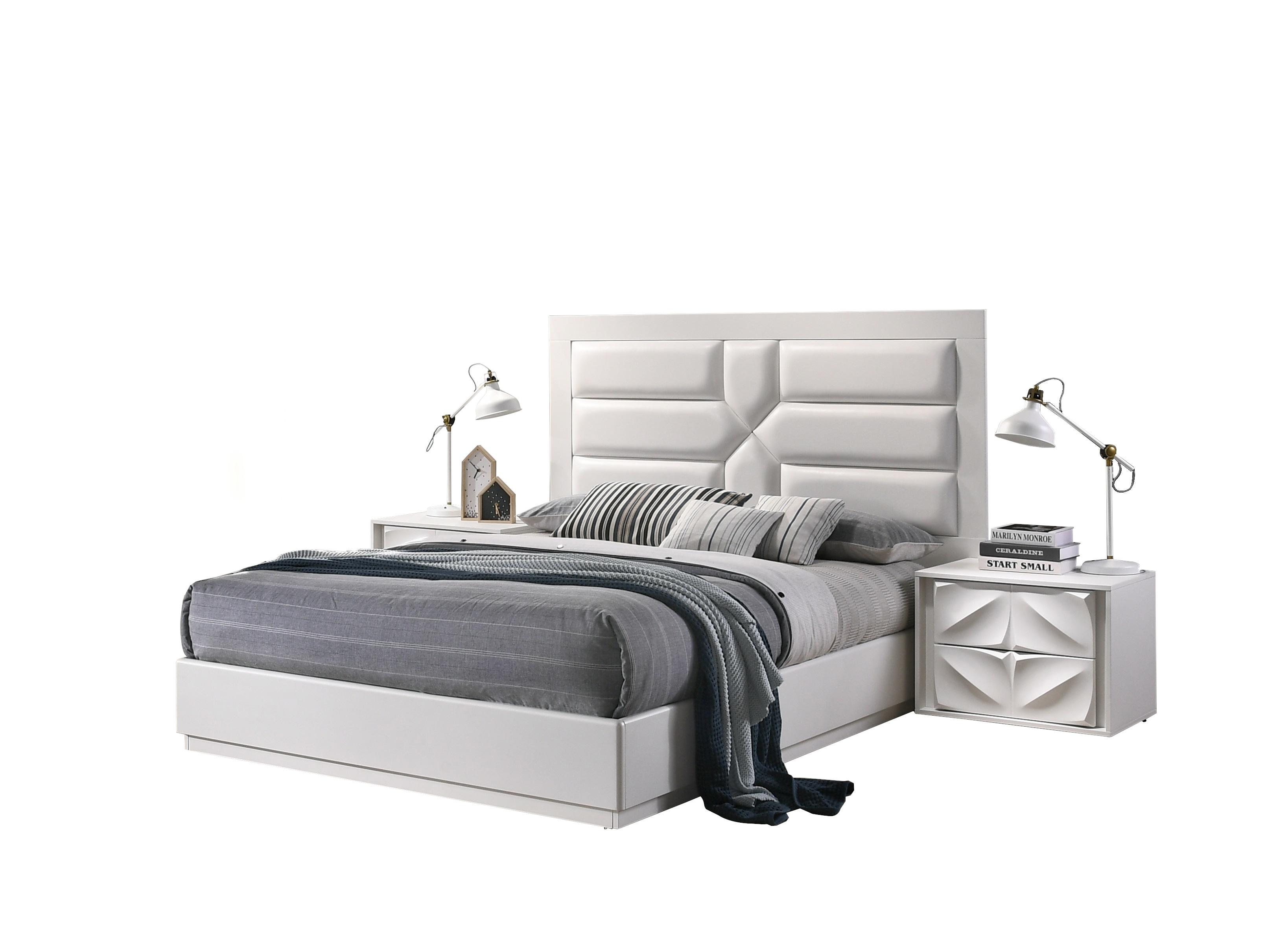 Contemporary Platform Bedroom Set Amsterdam AMSTERDAM-KING-2N-3PC in White Leatherette