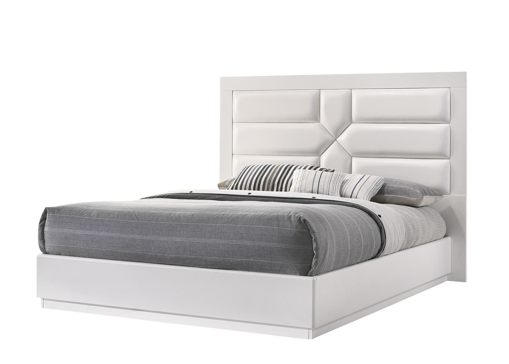 Contemporary Platform Bed Amsterdam AMSTERDAM-BED-QN in White Leatherette