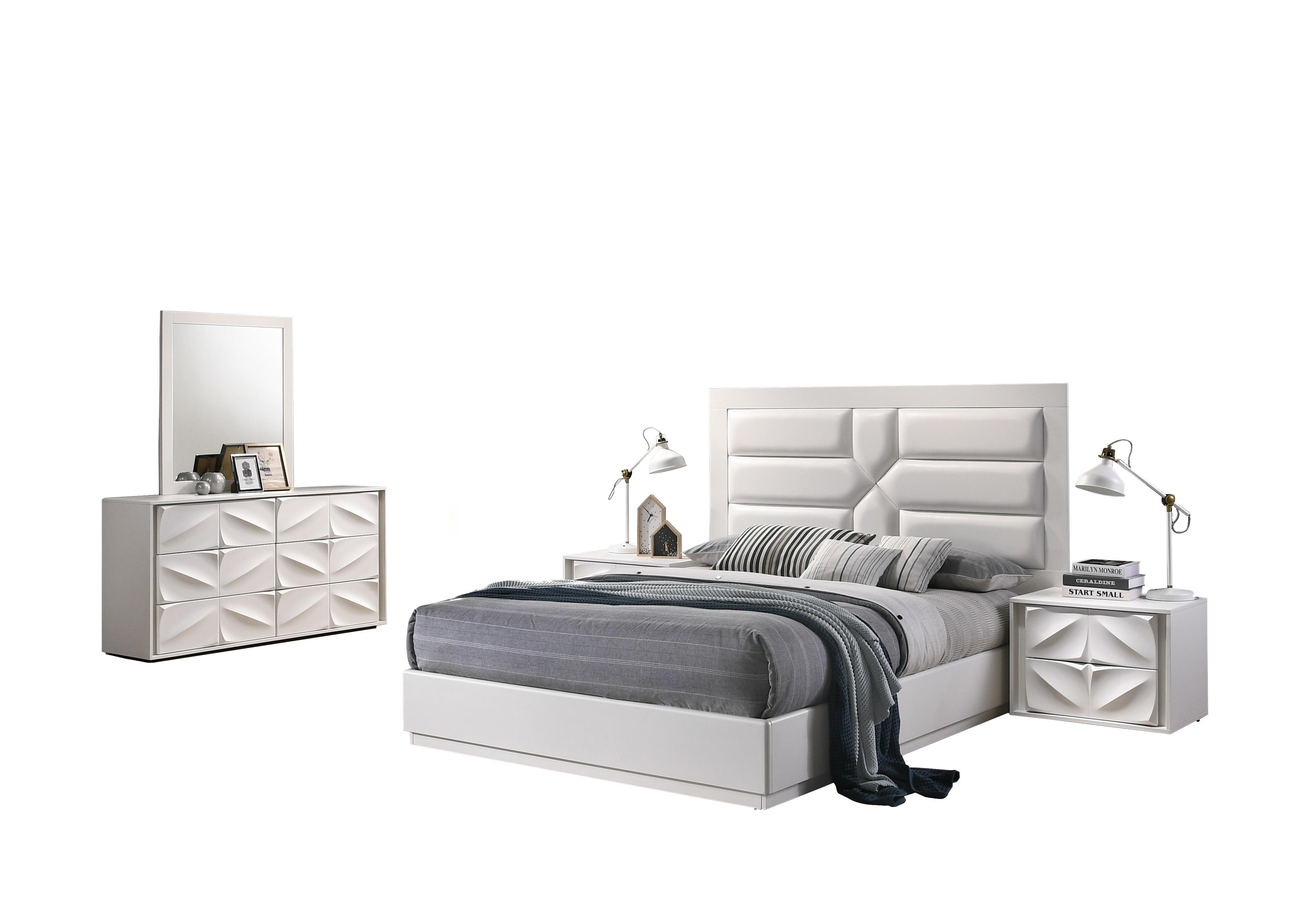 Contemporary Platform Bedroom Set Amsterdam AMSTERDAM-QUEEN-2NDM-5PC in White Leatherette