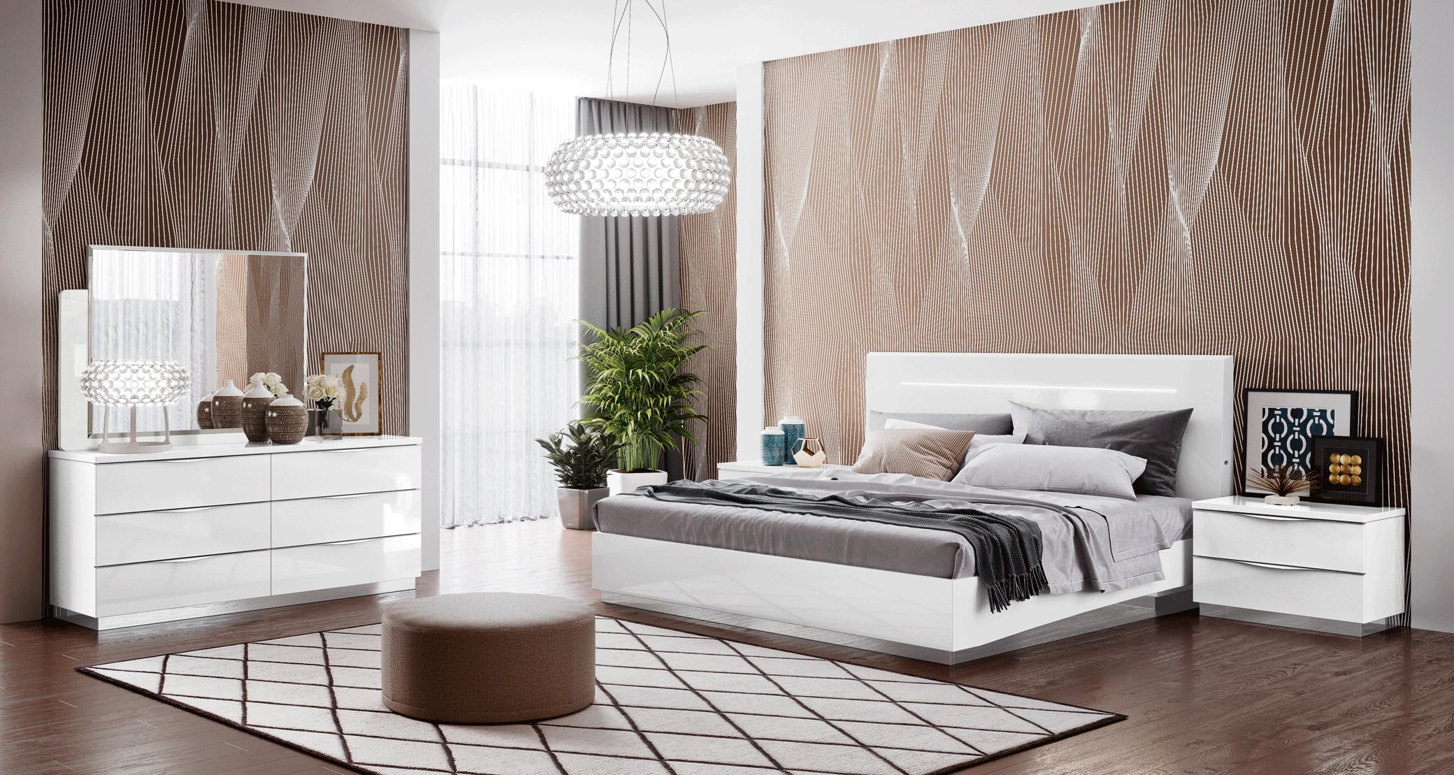 Contemporary, Modern Platform Bedroom Set Onda Legno ESF-Onda Legno White-EK-2N-3PC in White Lacquer