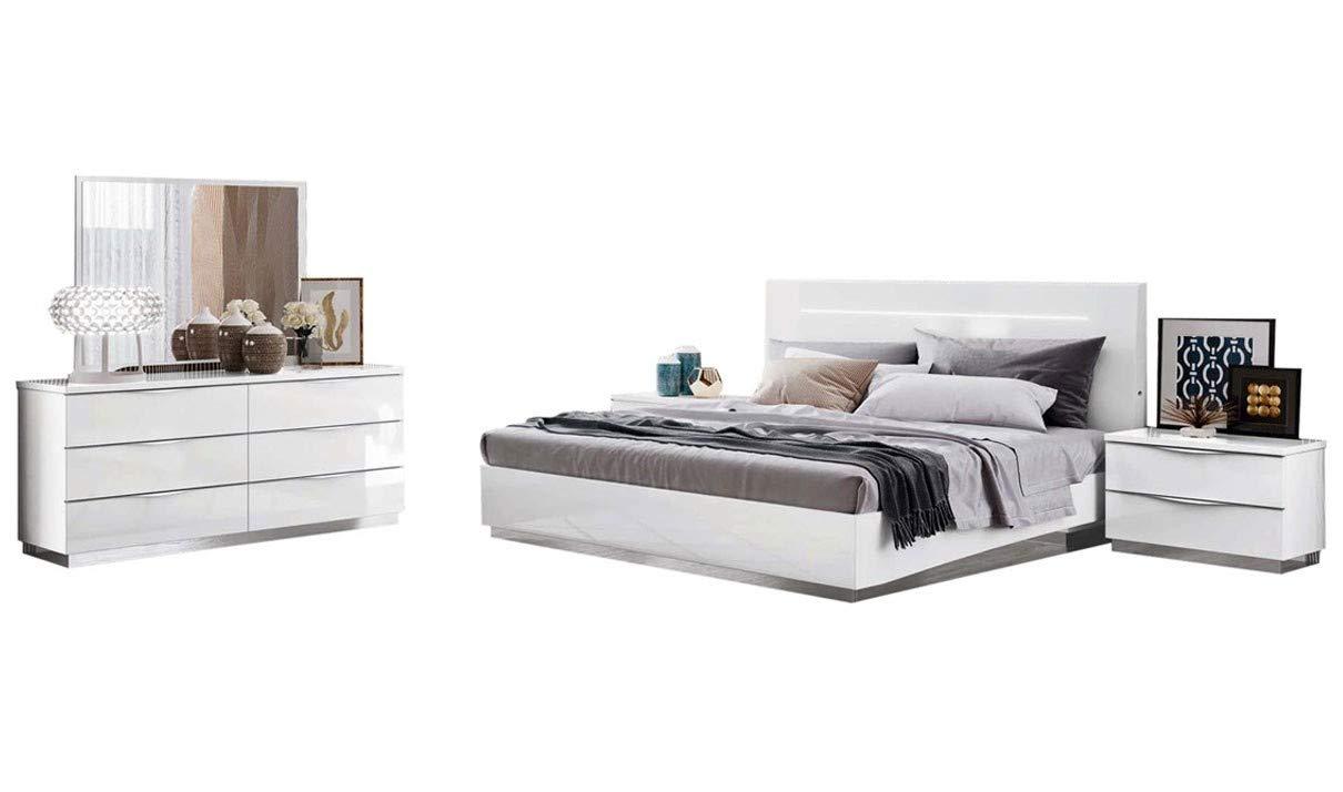 Contemporary, Modern Platform Bedroom Set Onda Legno ESF-Onda Legno White-EK-2NDM-5PC in White Lacquer