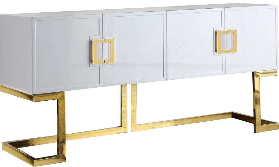 

    
White Lacquer Gold Steel Buffet/Console Table Beth 306 Meridian Modern
