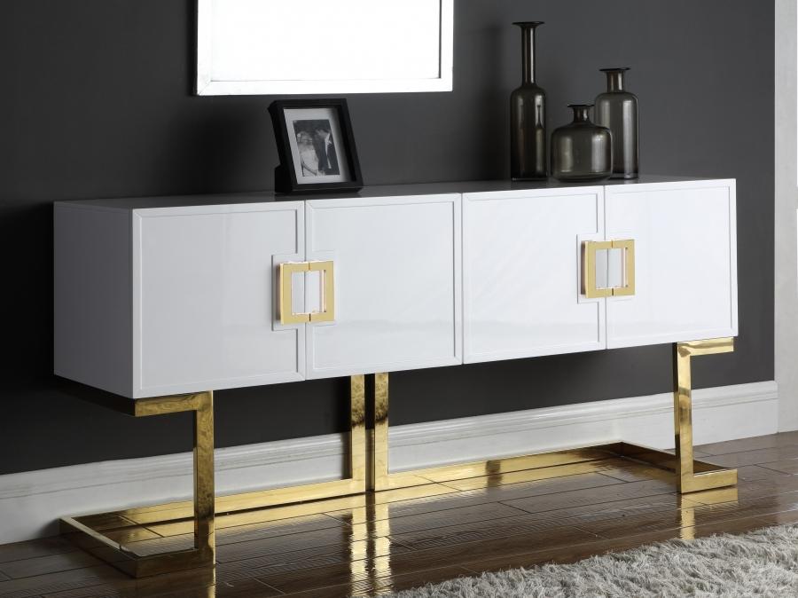Contemporary, Modern Buffet Beth 306 306 in Chrome, White, Gold 