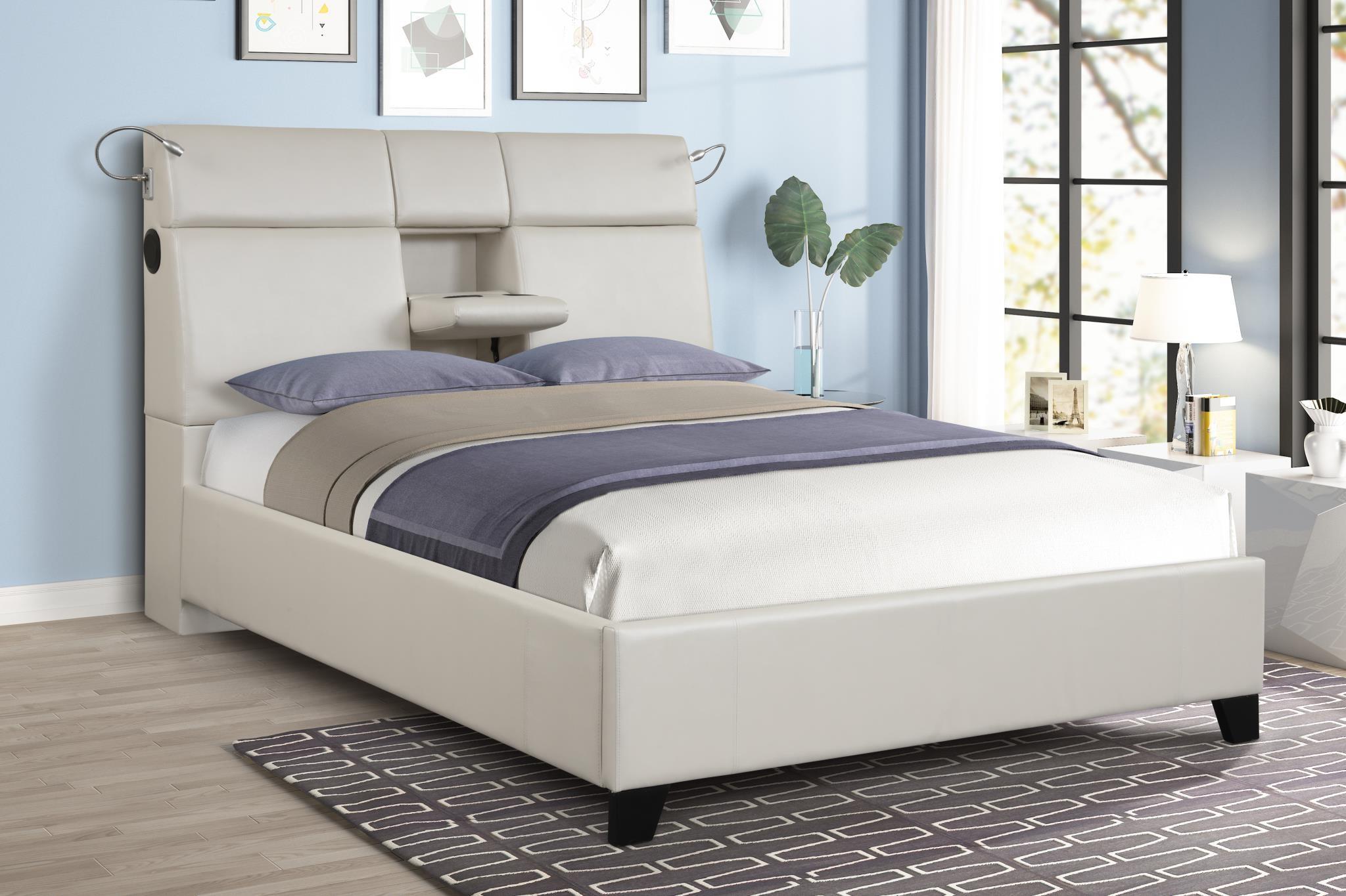 Modern, Transitional Panel Bed CALYPSO 1960-105 1960-105 in White Leather