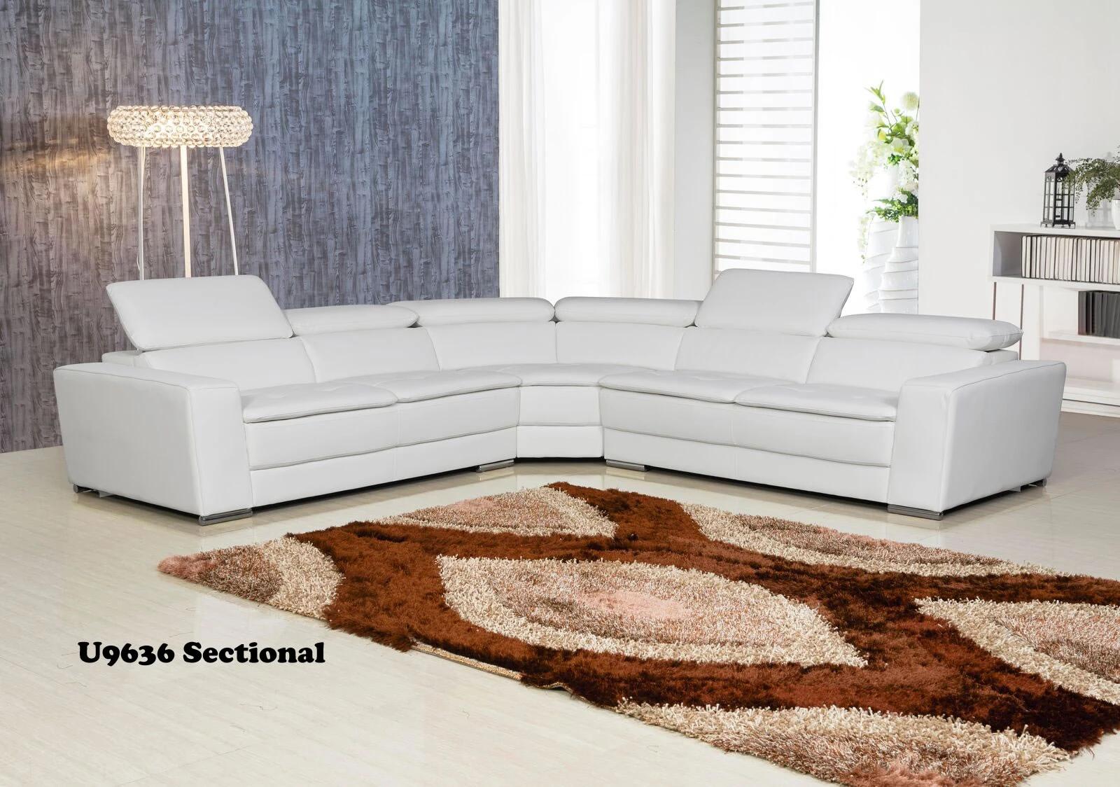Contemporary Sectional Sofa U9636 SEC-WHITE U9636 SEC-WHITE in White leather gel