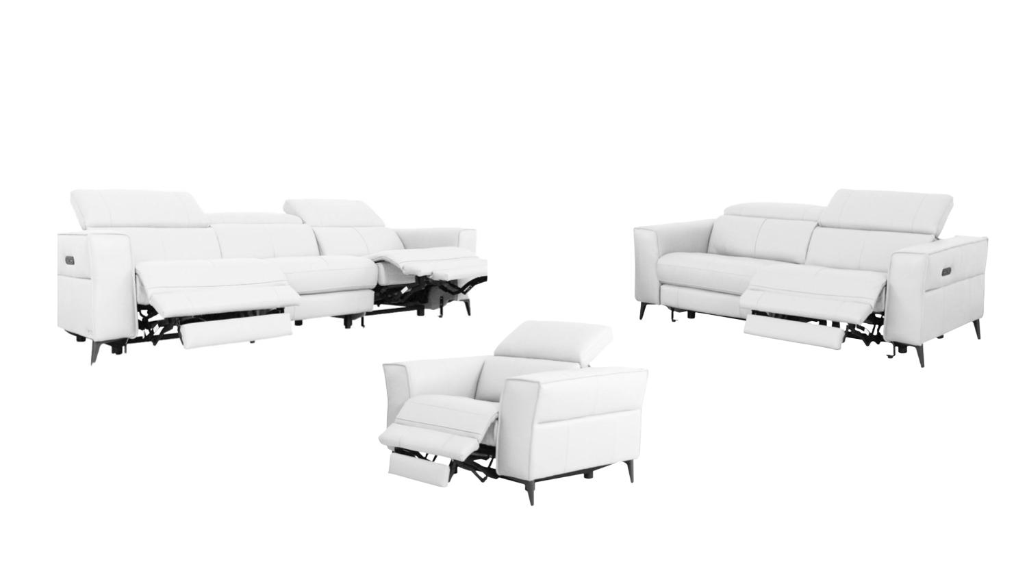 Modern Sofa Loveseat and Chair Set Nella VGKN-E9193-WHT-3pcs in White Leather