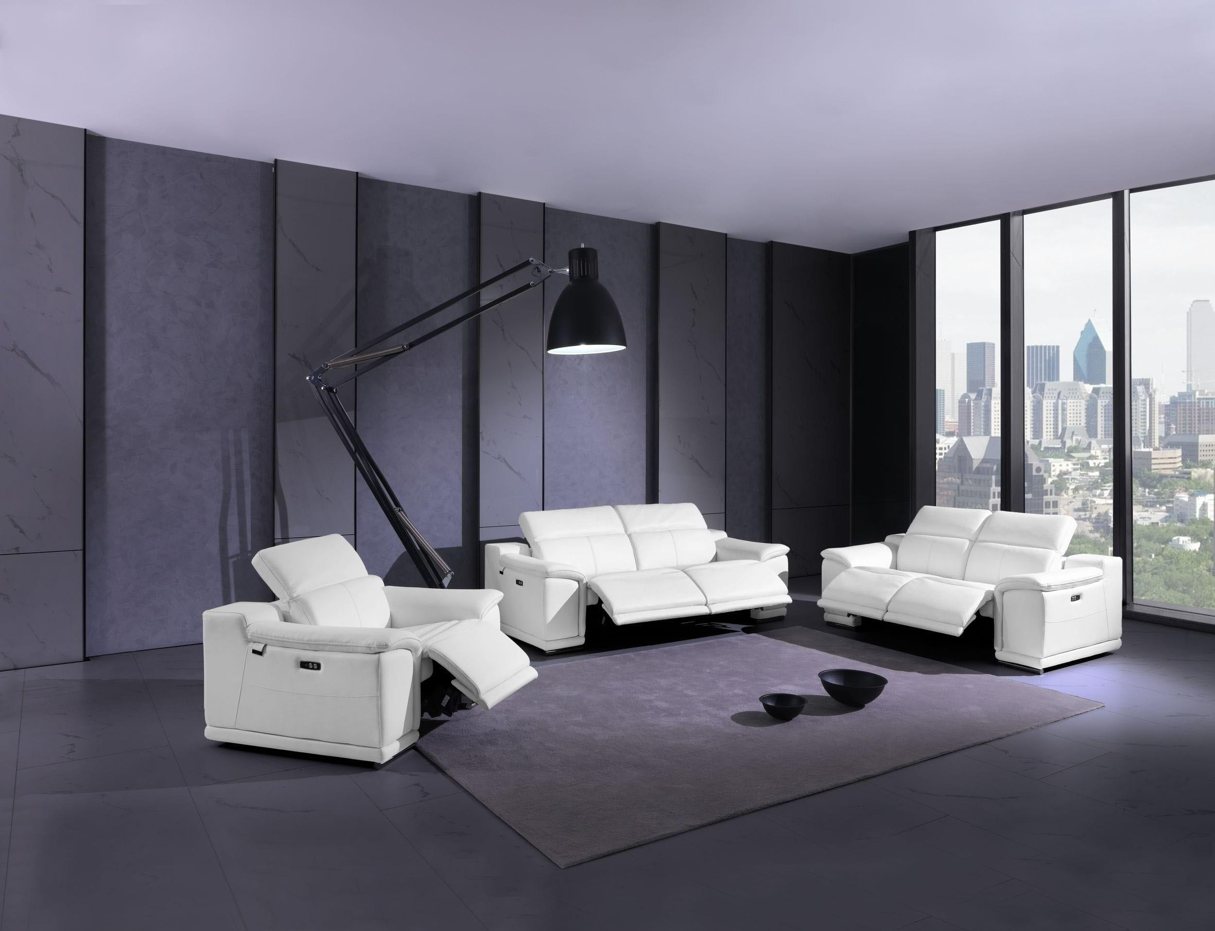 

    
 Shop  WHITE Leather Power Reclining Sofa Modern 9762 Global United
