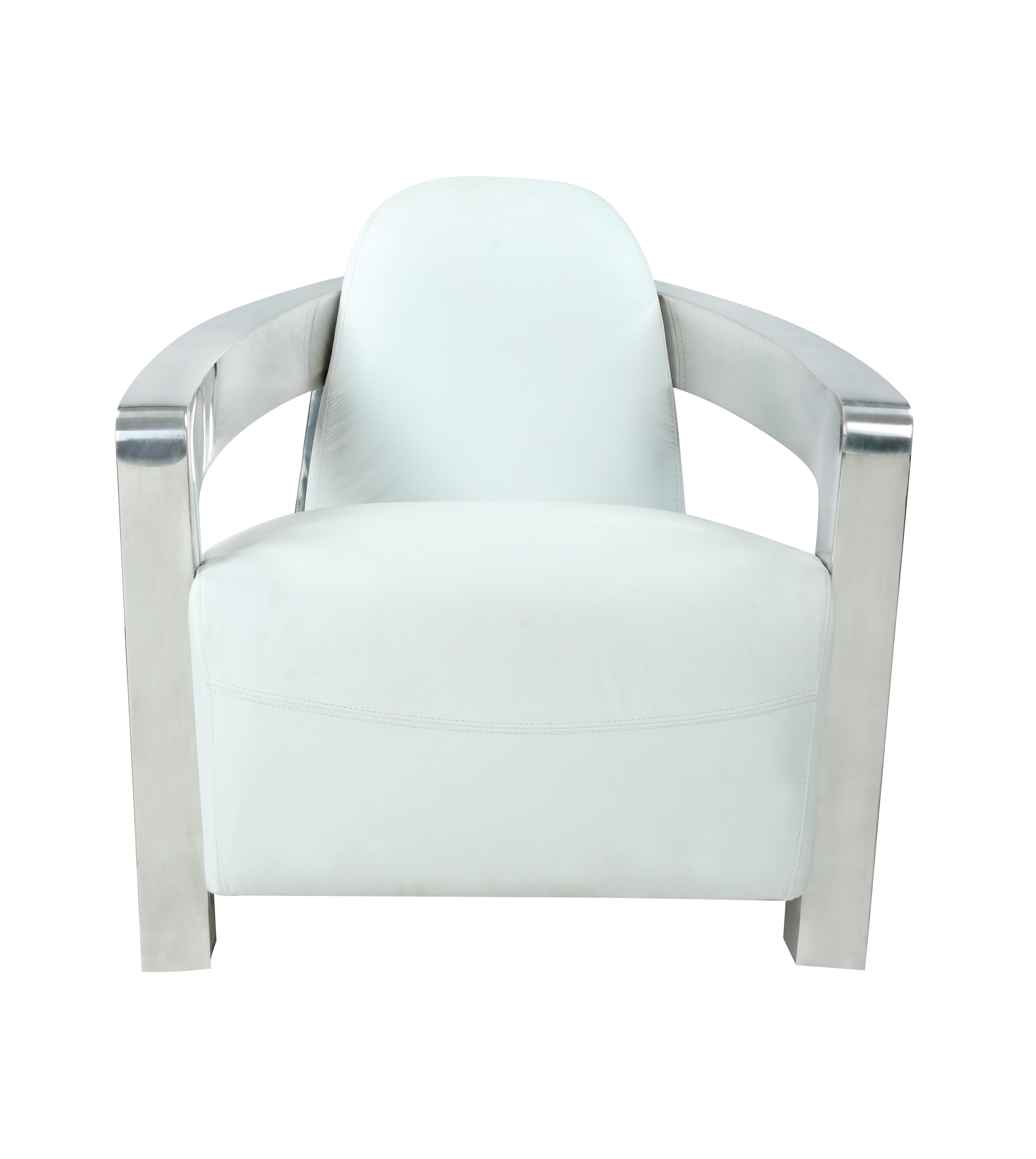 

    
White Leather & Stainless Steel Frame Accent Chair Contemporary 2099-ACC by Chintaly Imports
