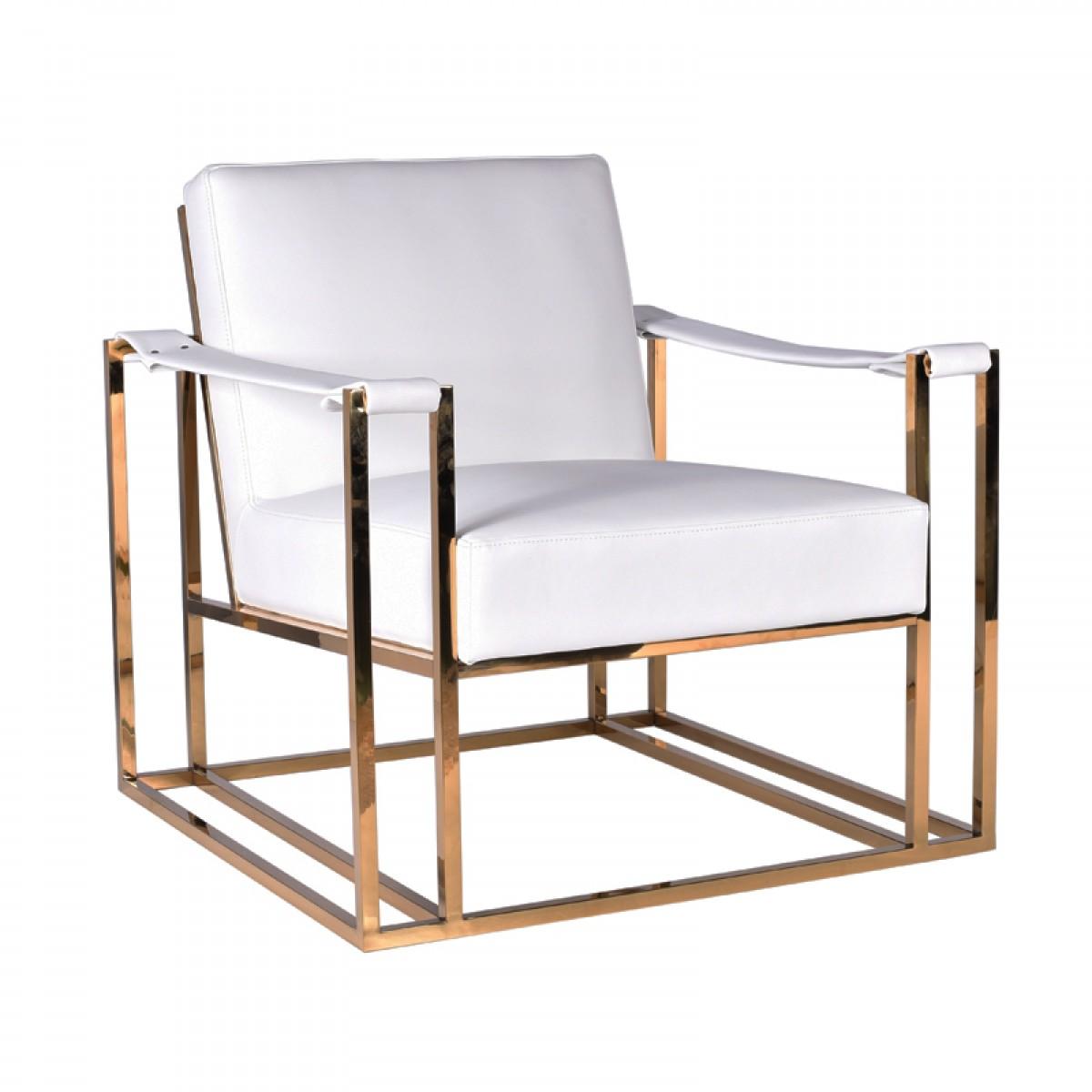 Contemporary, Modern Accent Chair Modrest Larson VGRH-RHS-AC-205-WHT in White, Gold Leatherette
