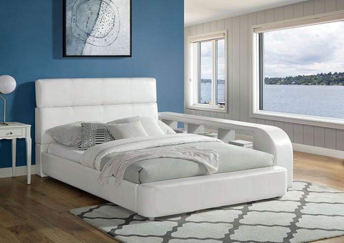 Contemporary Platform Bed Vodice Queen Bed CM7513-Q CM7513-Q in White Leatherette