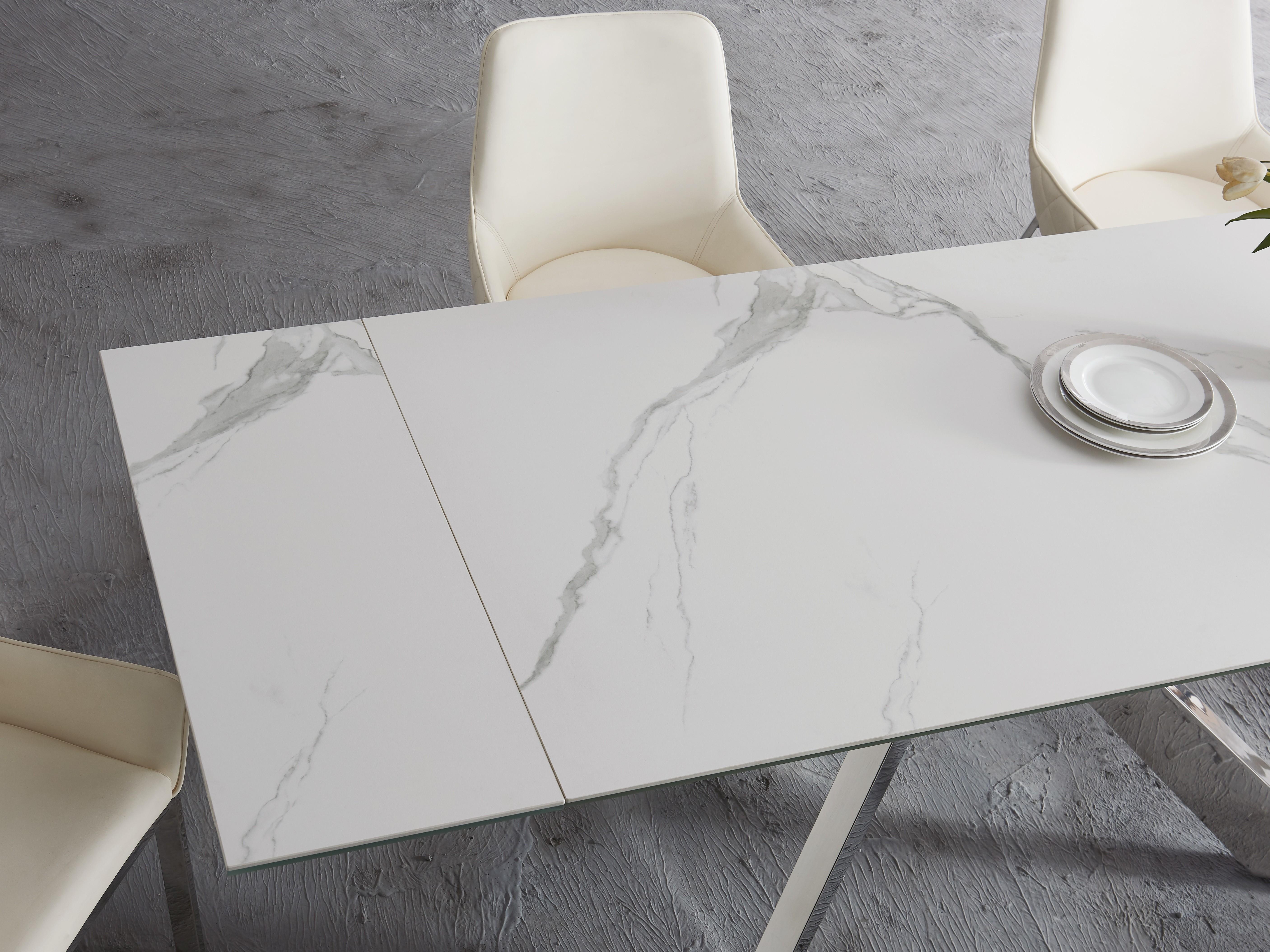 

    
 Shop  White Marble & Chrome Legs Dining Table by J&M Furniture Carrara 17721
