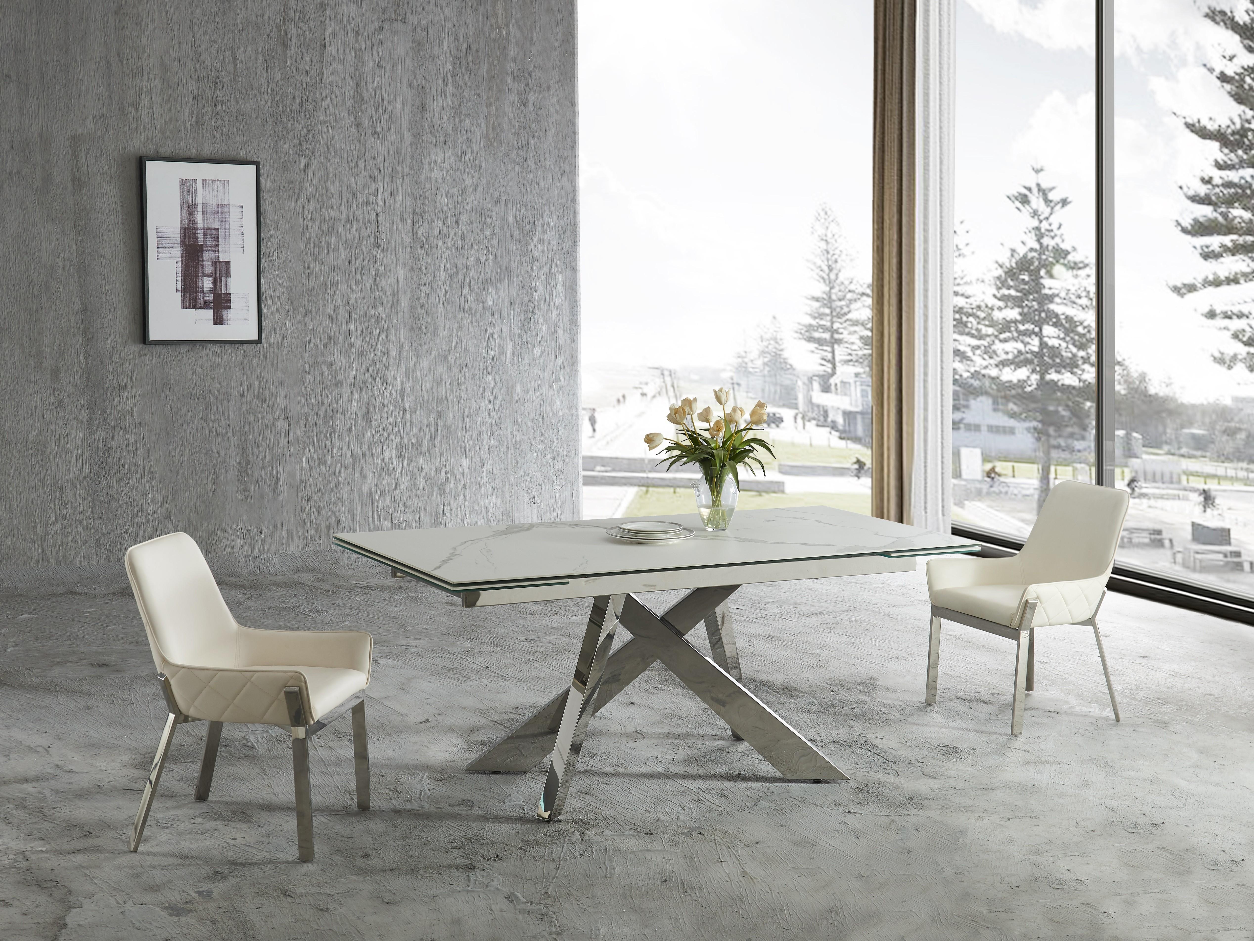 

    
17721 White Marble & Chrome Legs Dining Table by J&M Furniture Carrara 17721
