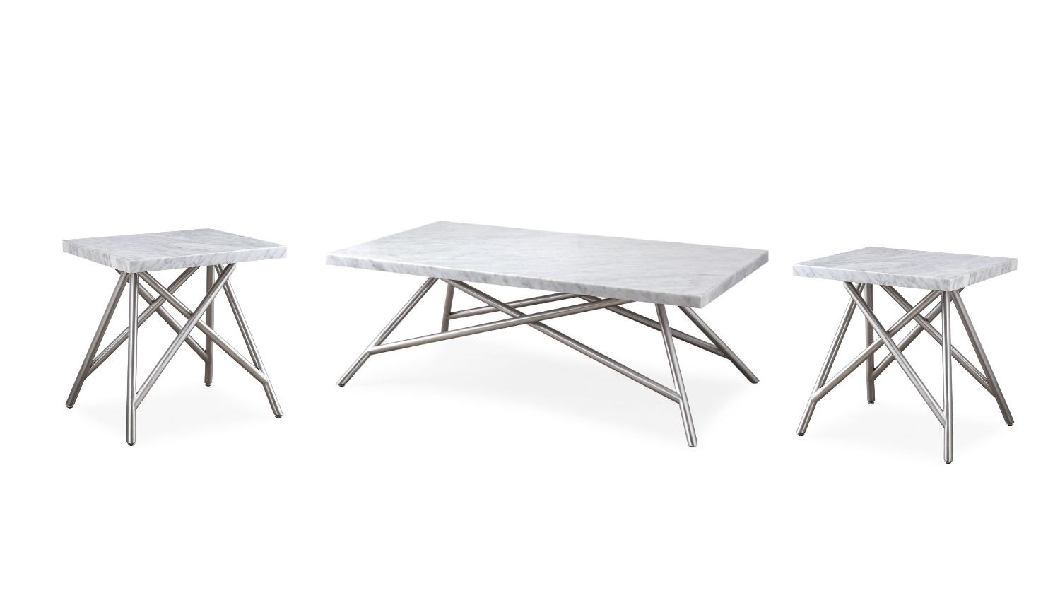 Modern Coffee Table and 2 End Tables Coral 3N2521-3pcs in White, Silver 