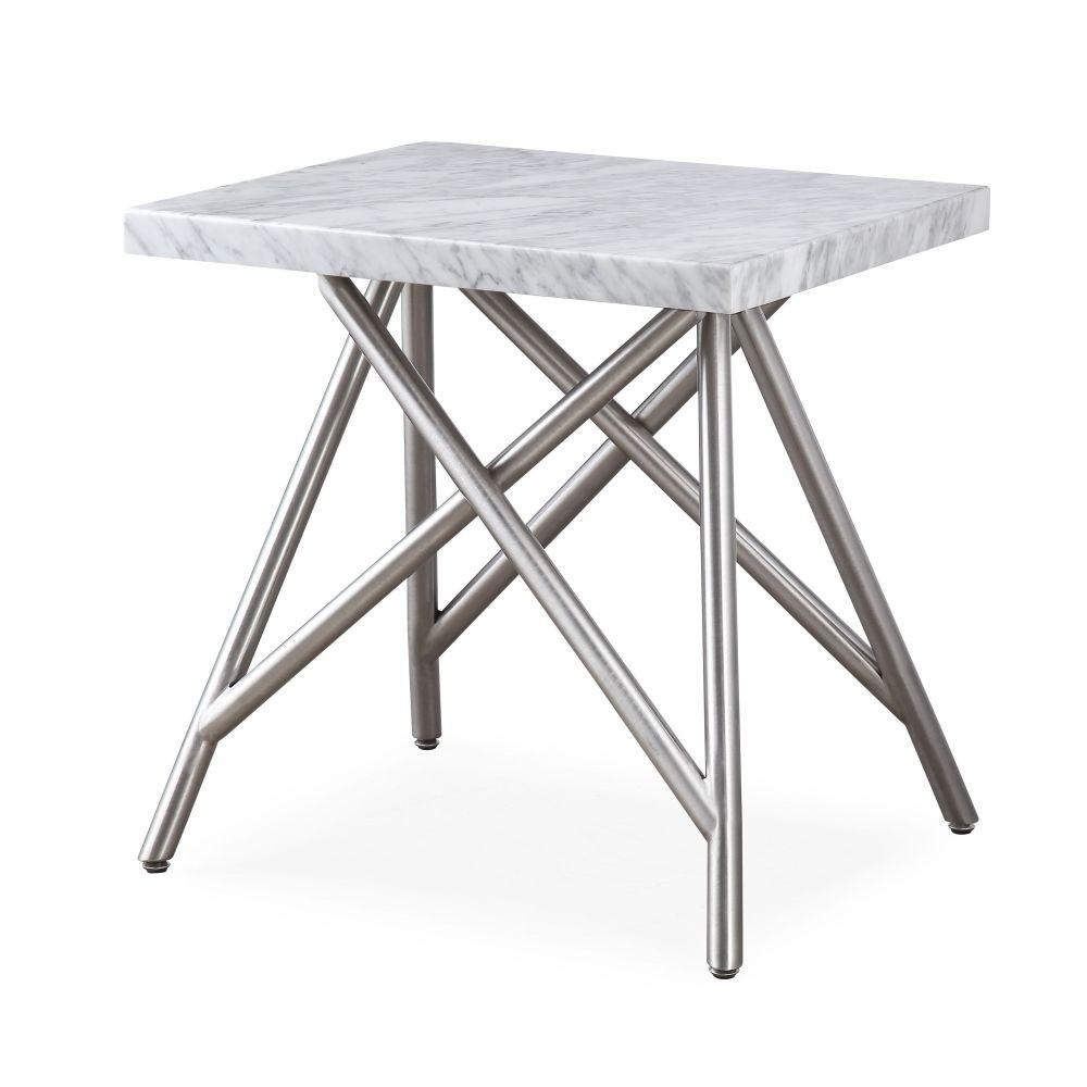 Modern End Table Coral 3N2522 in White, Silver 