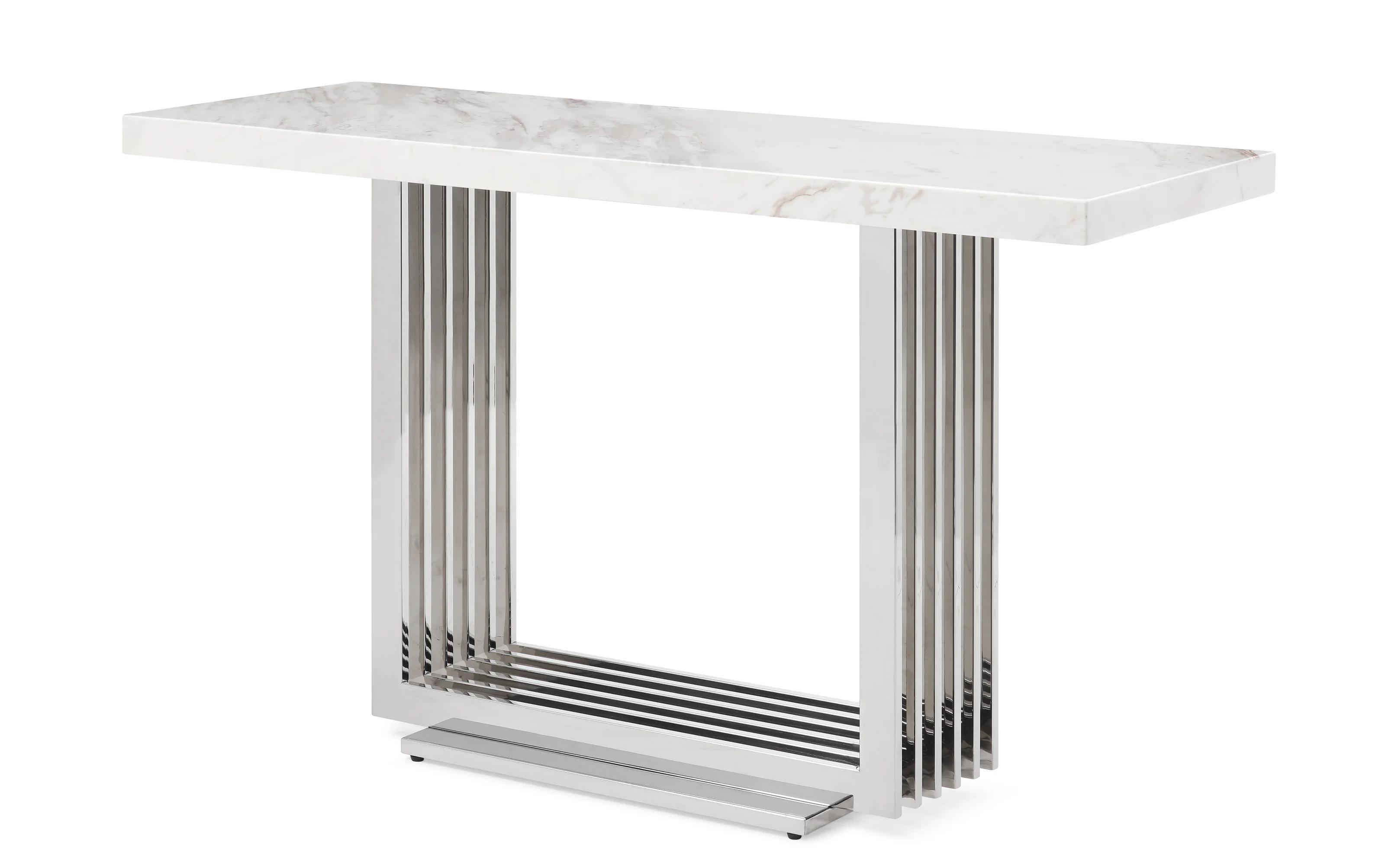 

    
White Marble & Silver Frame Console Table by VIG Modrest Kingsley
