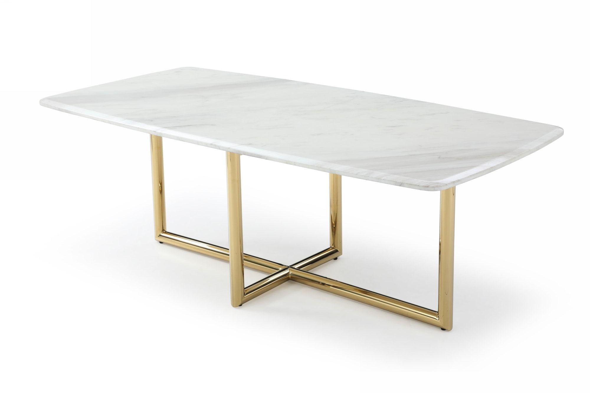 

    
White Marble Top & Gold Metal Legs Dining Table by VIG Modrest Empress
