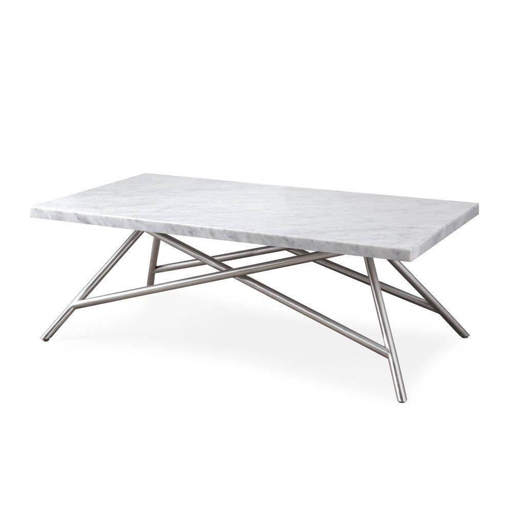 

    
White Marble Top & Stainless Steel Base Coffee Table CORAL by Modus Furniture
