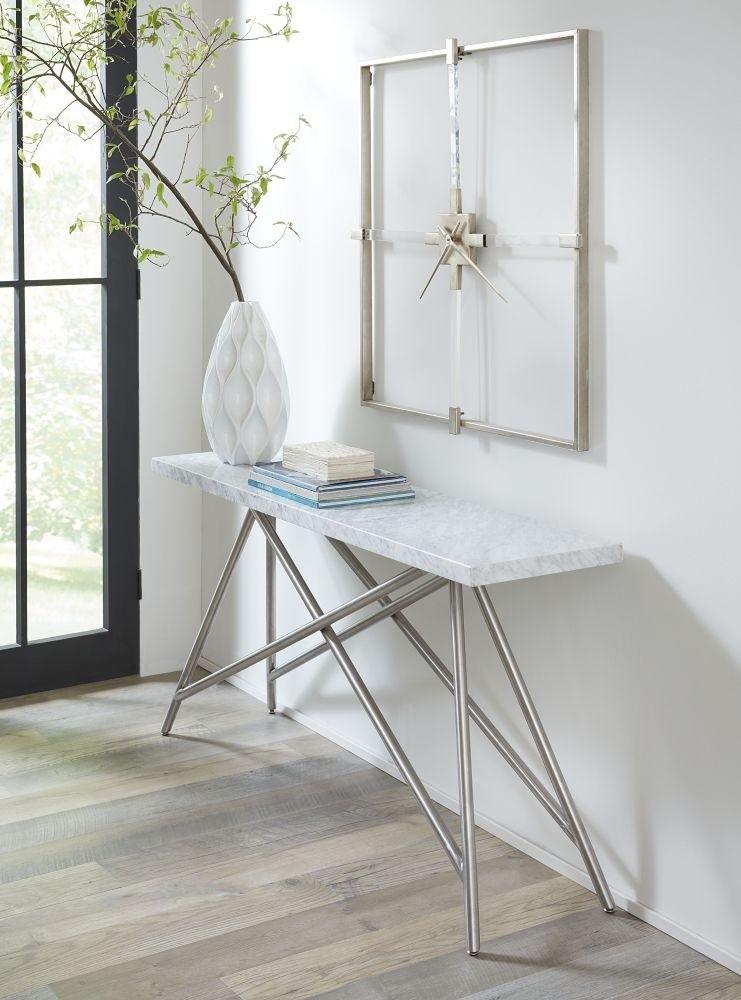 

    
White Marble Top & Stainless Steel Base Console Table CORAL by Modus Furniture
