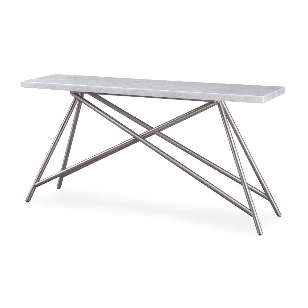 

    
White Marble Top & Stainless Steel Base Console Table CORAL by Modus Furniture
