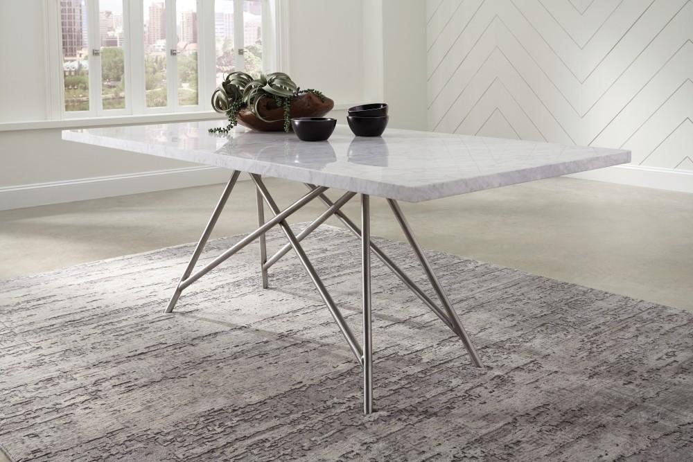 

    
White Marble Top & Stainless Steel Base Dining Table CORAL by Modus Furniture
