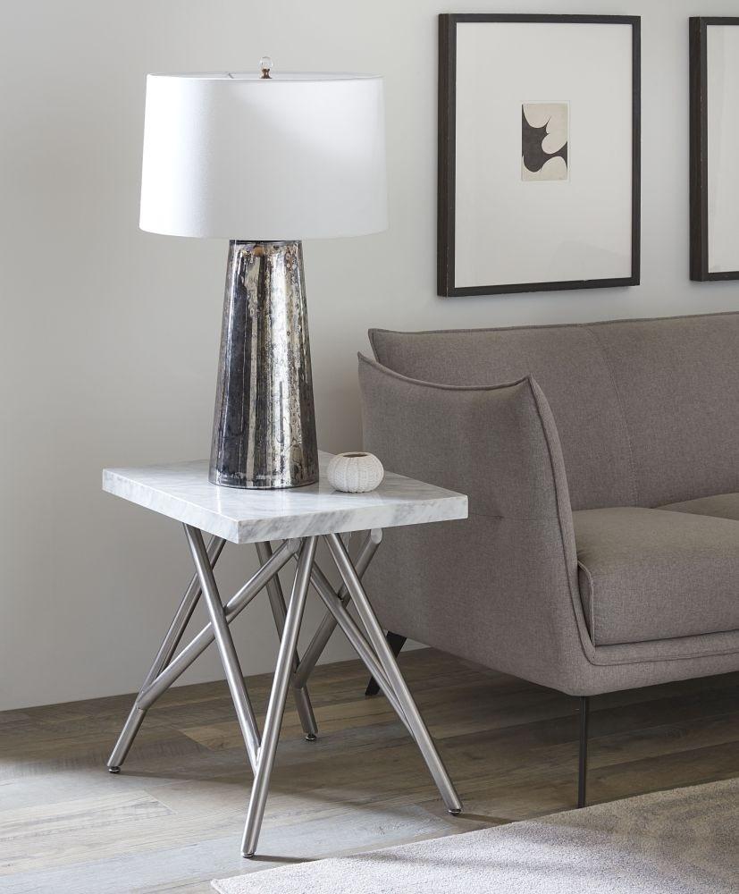 

    
White Marble Top & Stainless Steel Base End Table CORAL by Modus Furniture
