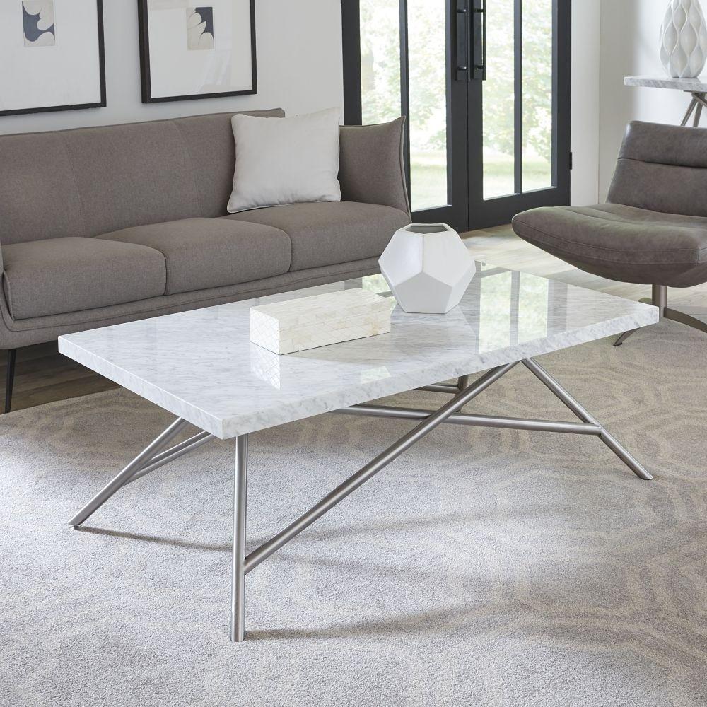 

    
White Marble Top & Stainless Steel Base Occasional Table Set 2Pcs CORAL by Modus Furniture
