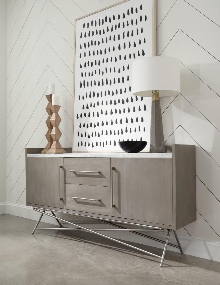 

    
White Marble Top & Stainless Steel Base Sideboard  CORAL by Modus Furniture
