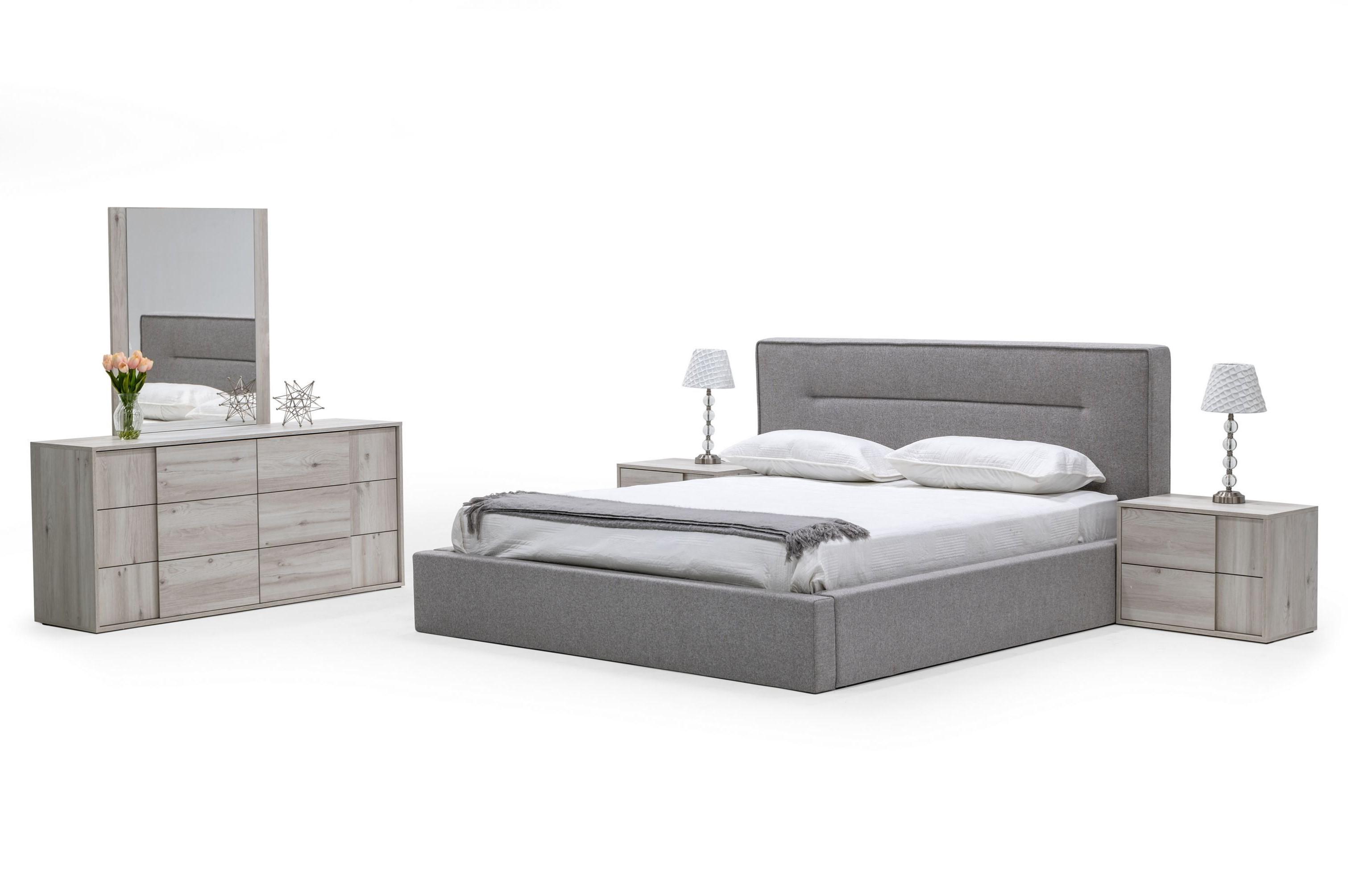 Modern Panel Bedroom Set Juliana VGACJULIANA-GRY-BED-Q-5pcs in Oak, Gray Fabric