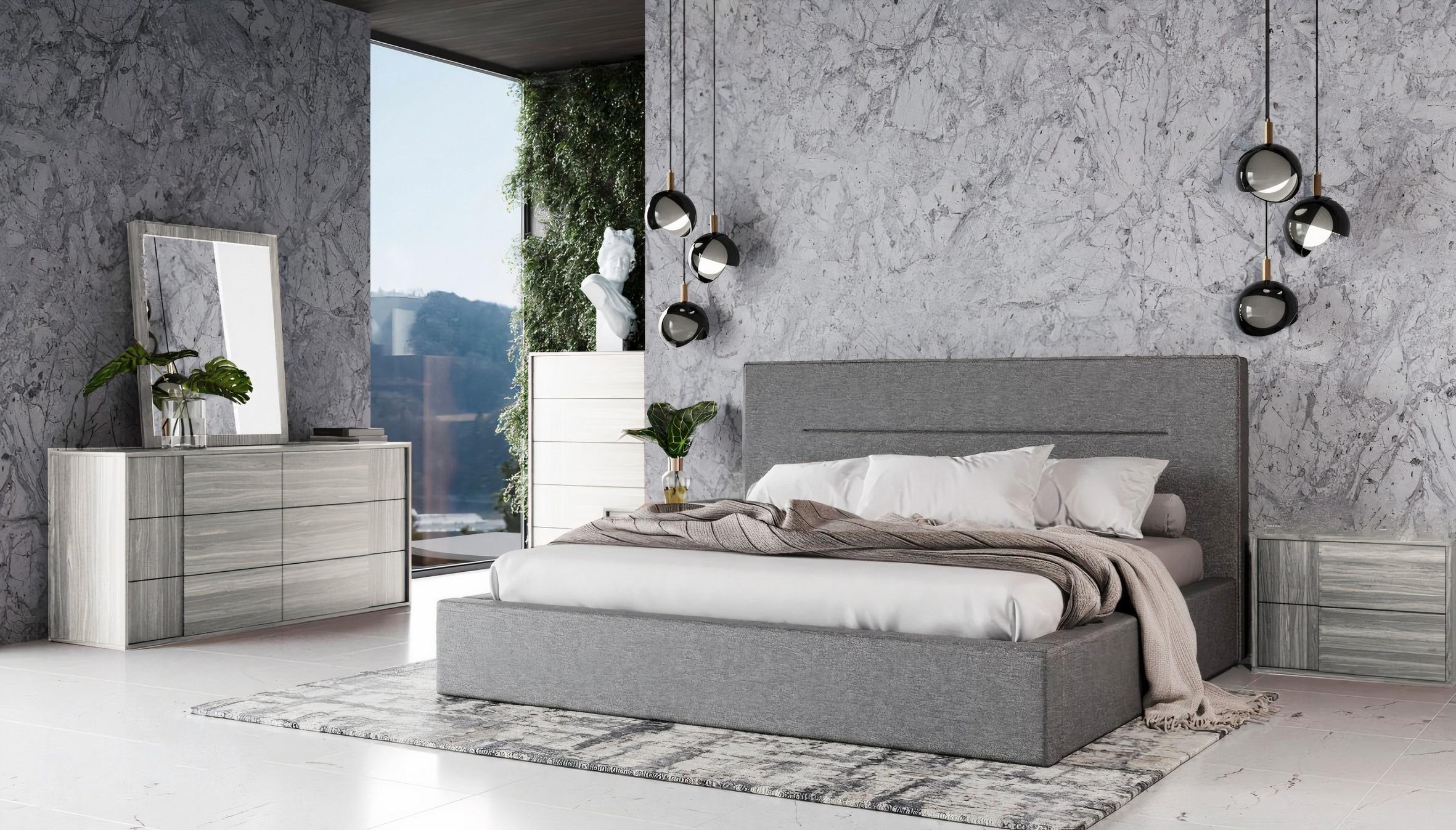 Modern Panel Bedroom Set Juliana VGACJULIANA-GRY-BED-Q-6pcs in Oak, Gray Fabric