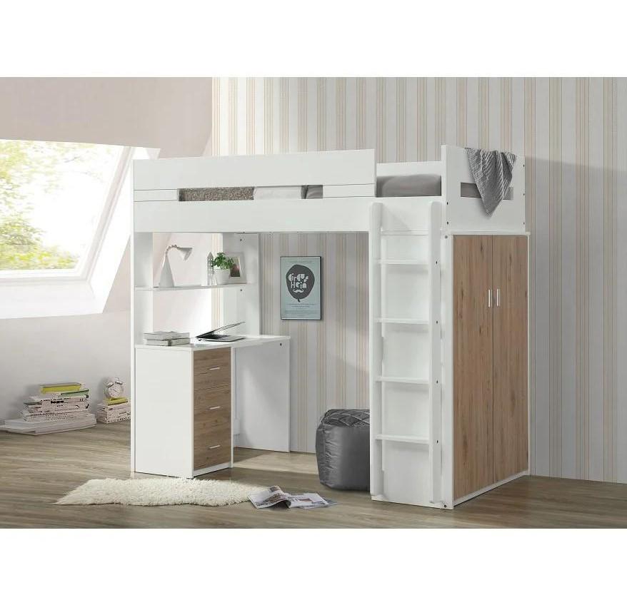 

    
White & Oak Twin Loft Bed w/ Desk & Wardrobe by Acme Nerice 38055
