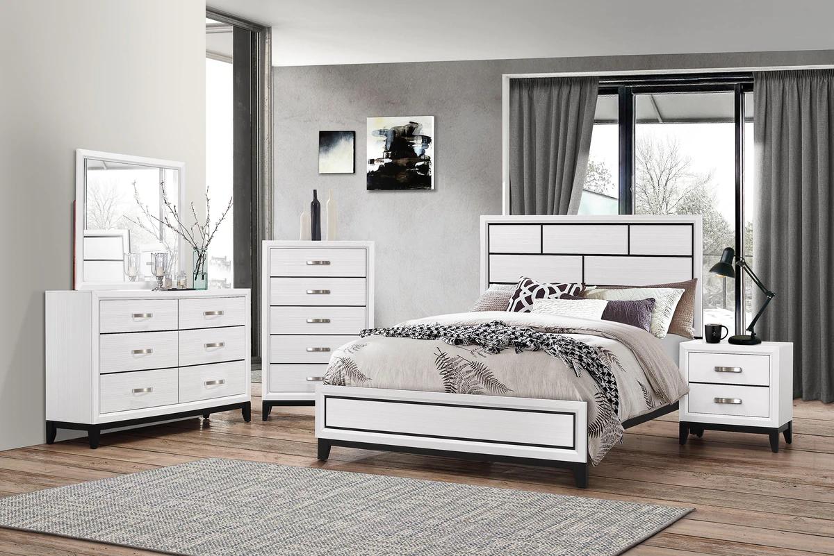 Contemporary, Simple Panel Bedroom Set Akerson B4610-CK-Bed-5pcs in White 