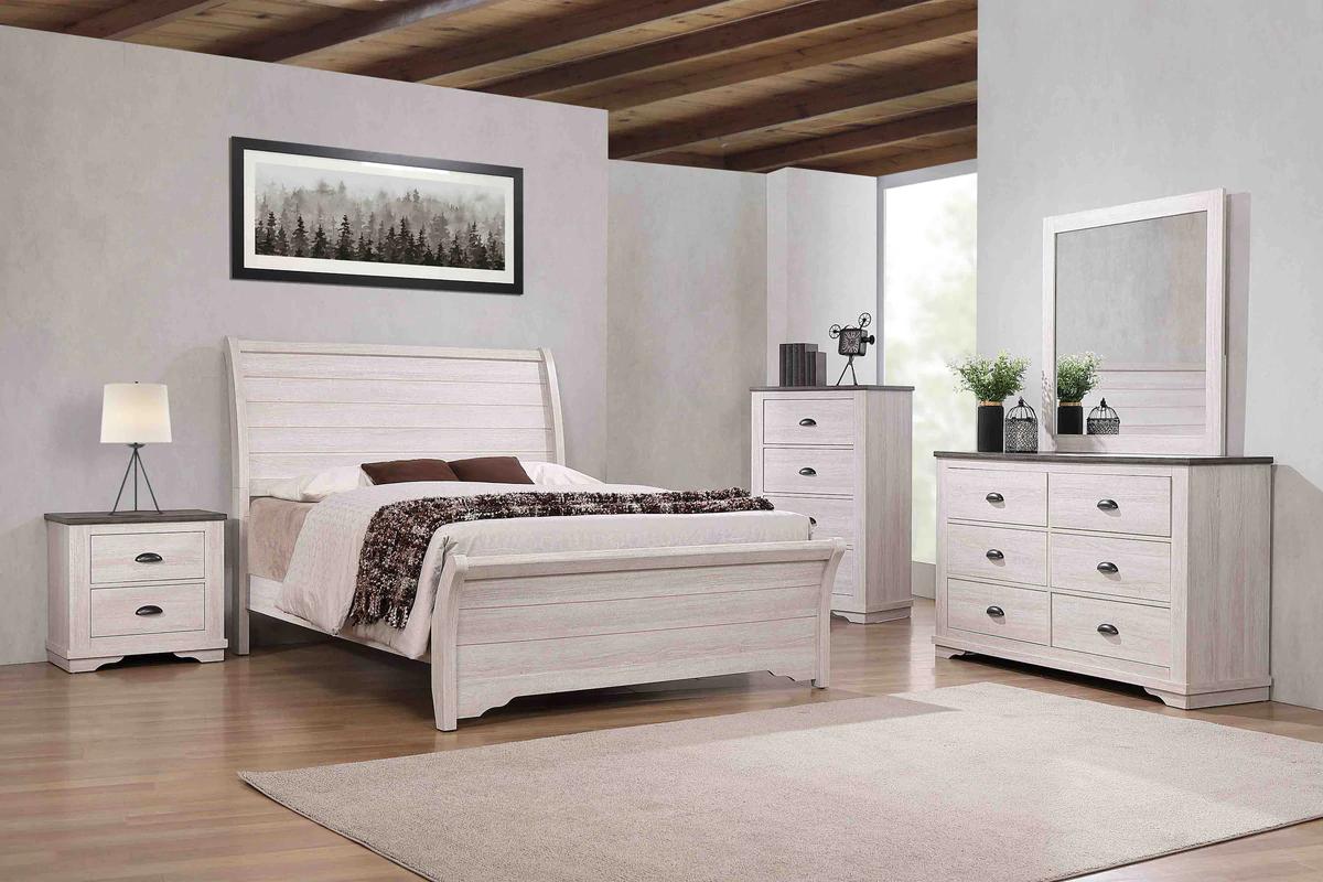 Traditional, Rustic Panel Bedroom Set Coralee B8130-K-Bed-5pcs in White 