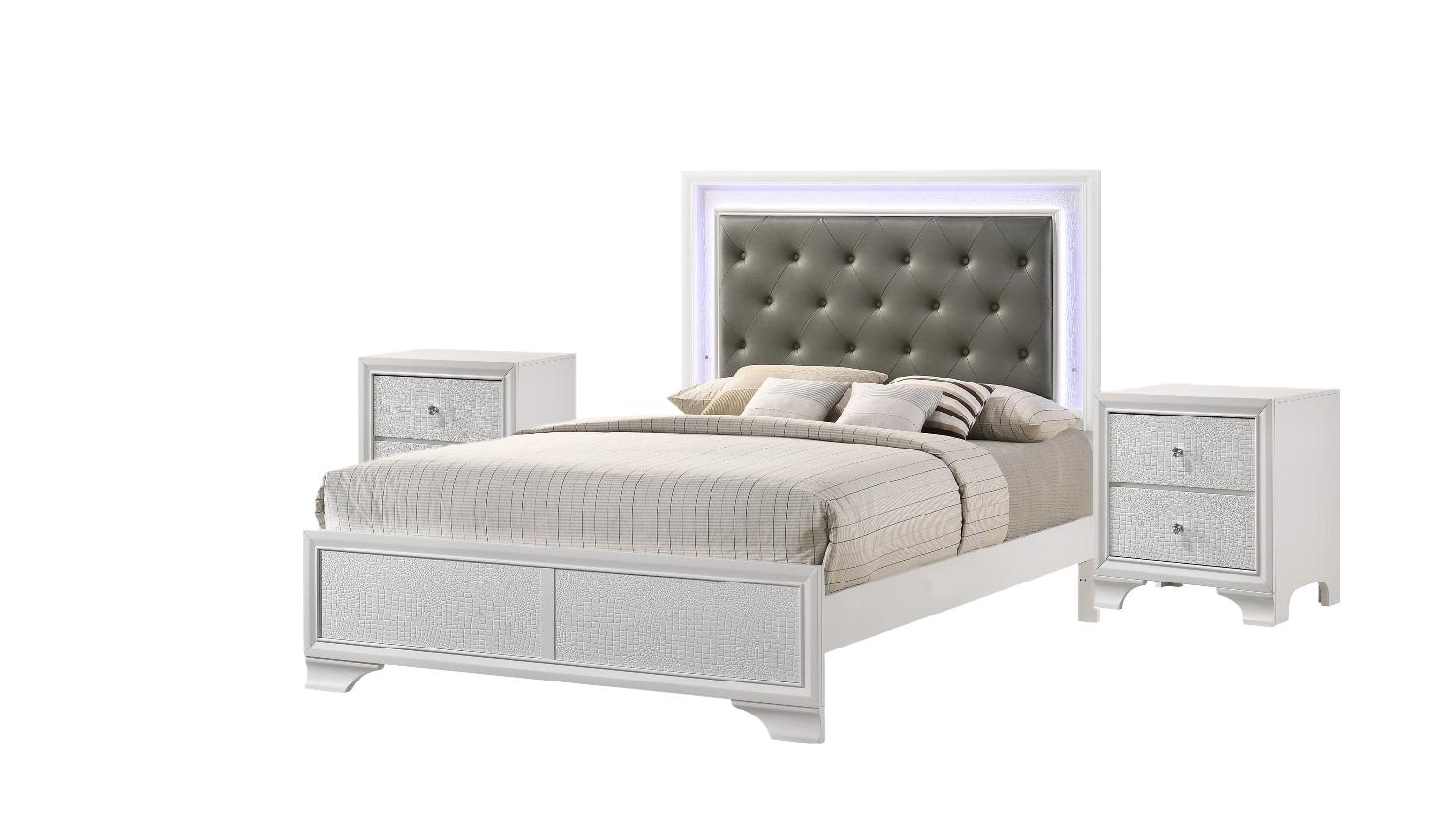 Modern Panel Bedroom Set Lyssa B4310-Q-Bed-3pcs in White Crocodile Texture