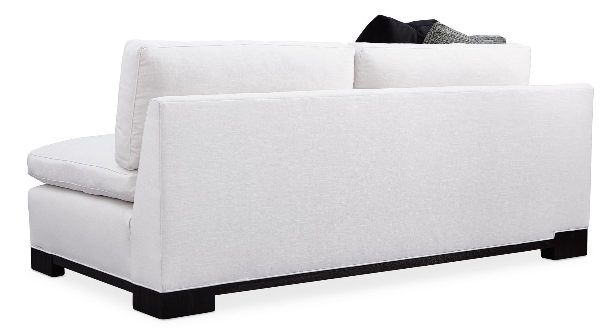 

    
 Shop  White Performance Fabric & Midnight Terrain Block Feet Sectional 5Pcs REFRESH by Caracole

