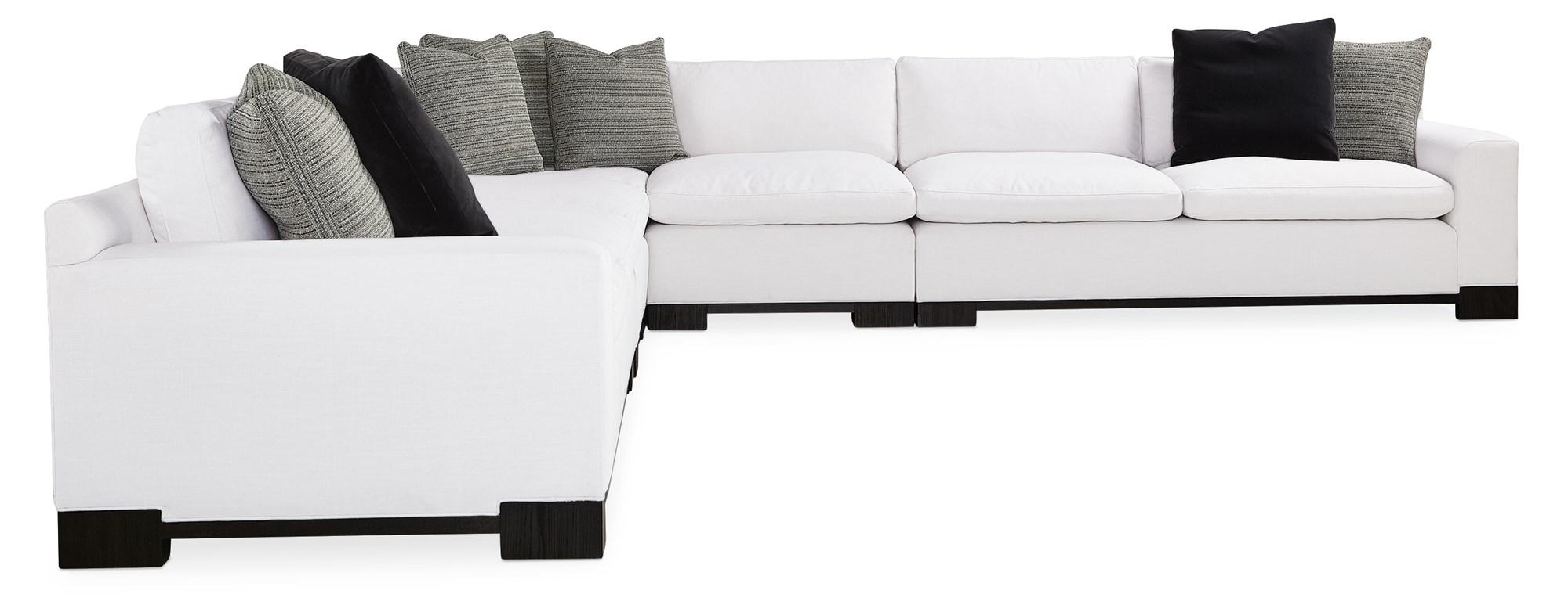 

    
White Performance Fabric & Midnight Terrain Block Feet Sectional 5Pcs REFRESH by Caracole
