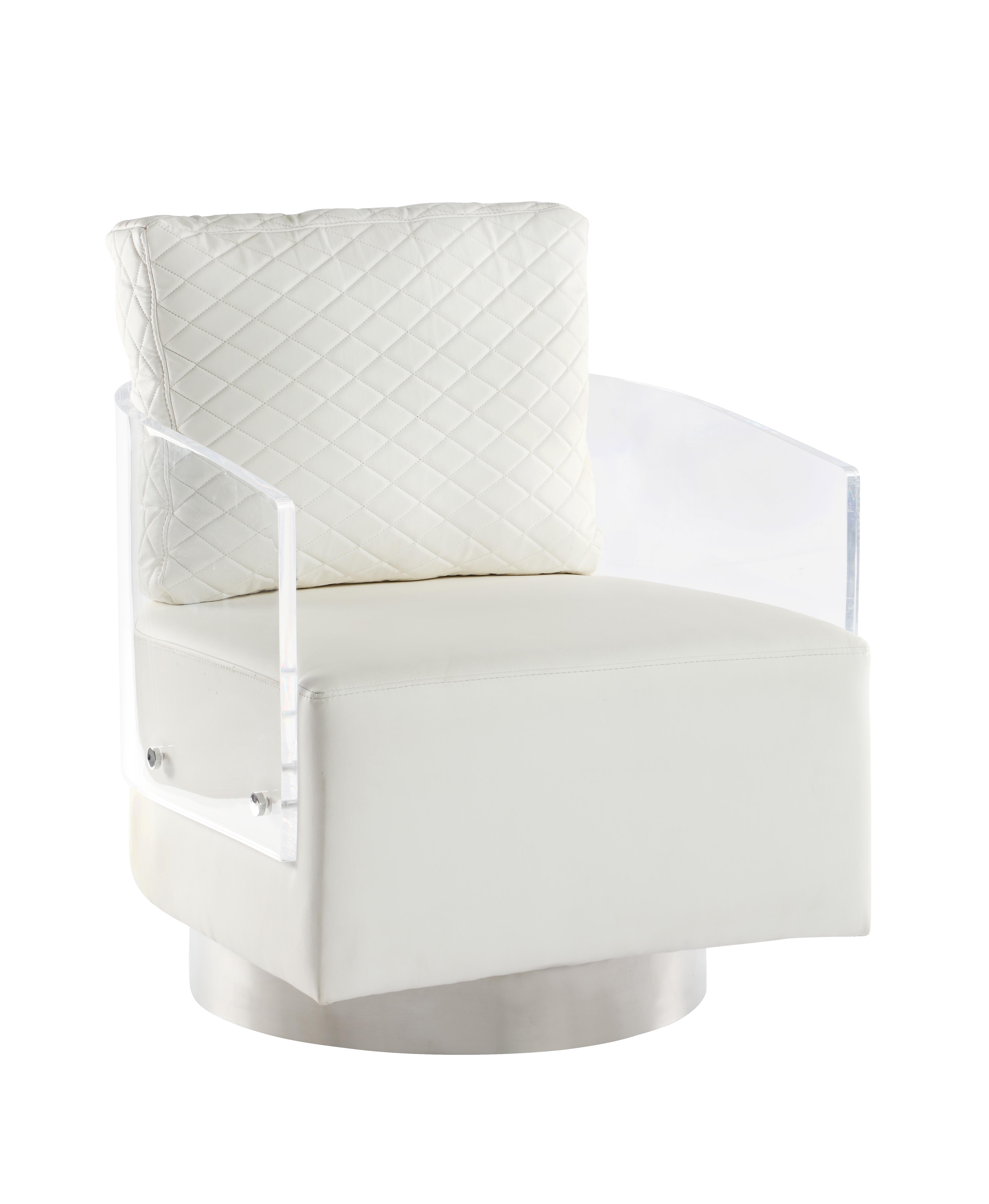 

    
White PU Acrylic Back Swiveling Accent Chair Modern Ciara by Chintaly Imports
