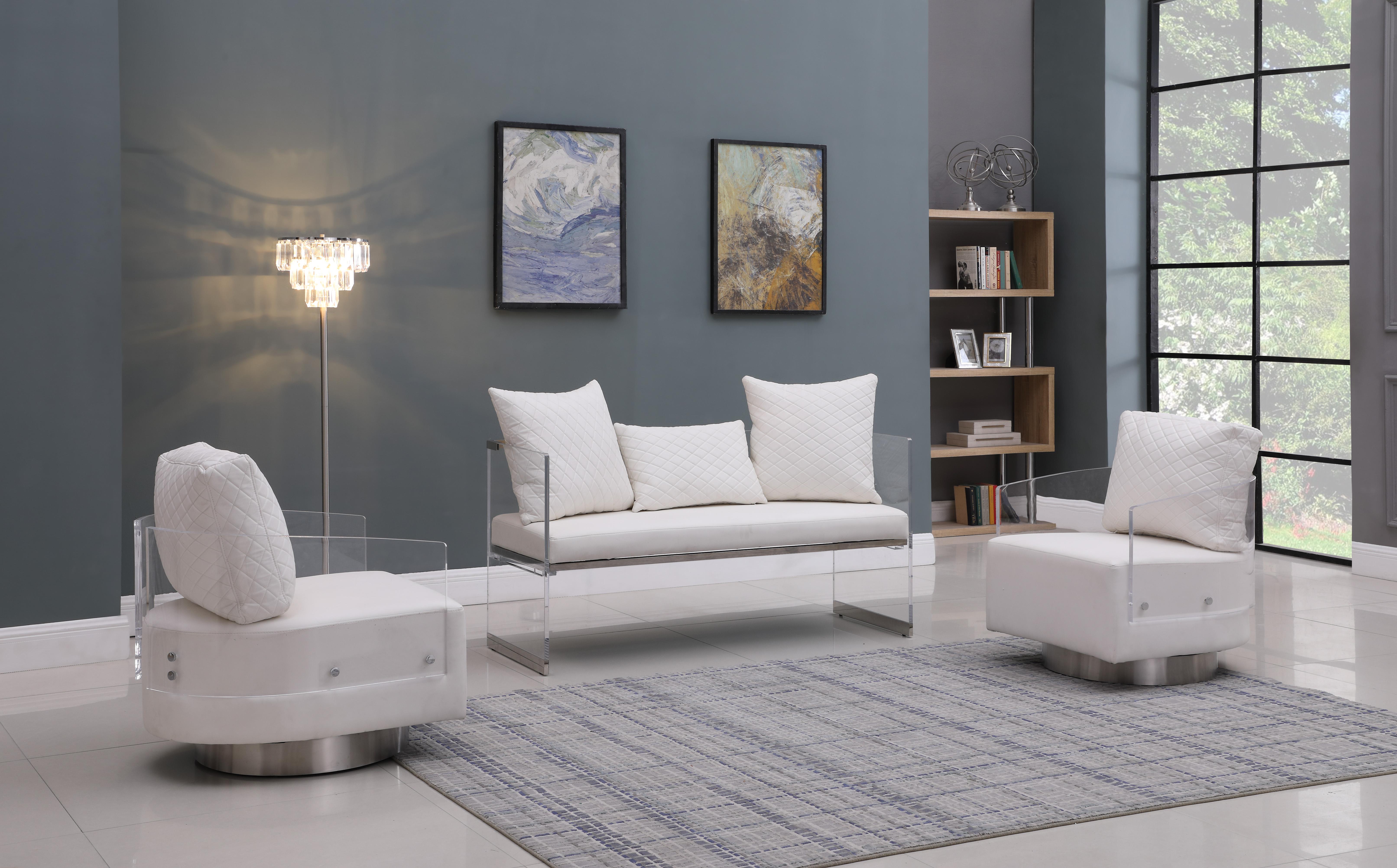 

    
White PU & Acrylic Bench and 2 Accent Chairs Set Modern Ciara by Chintaly Imports
