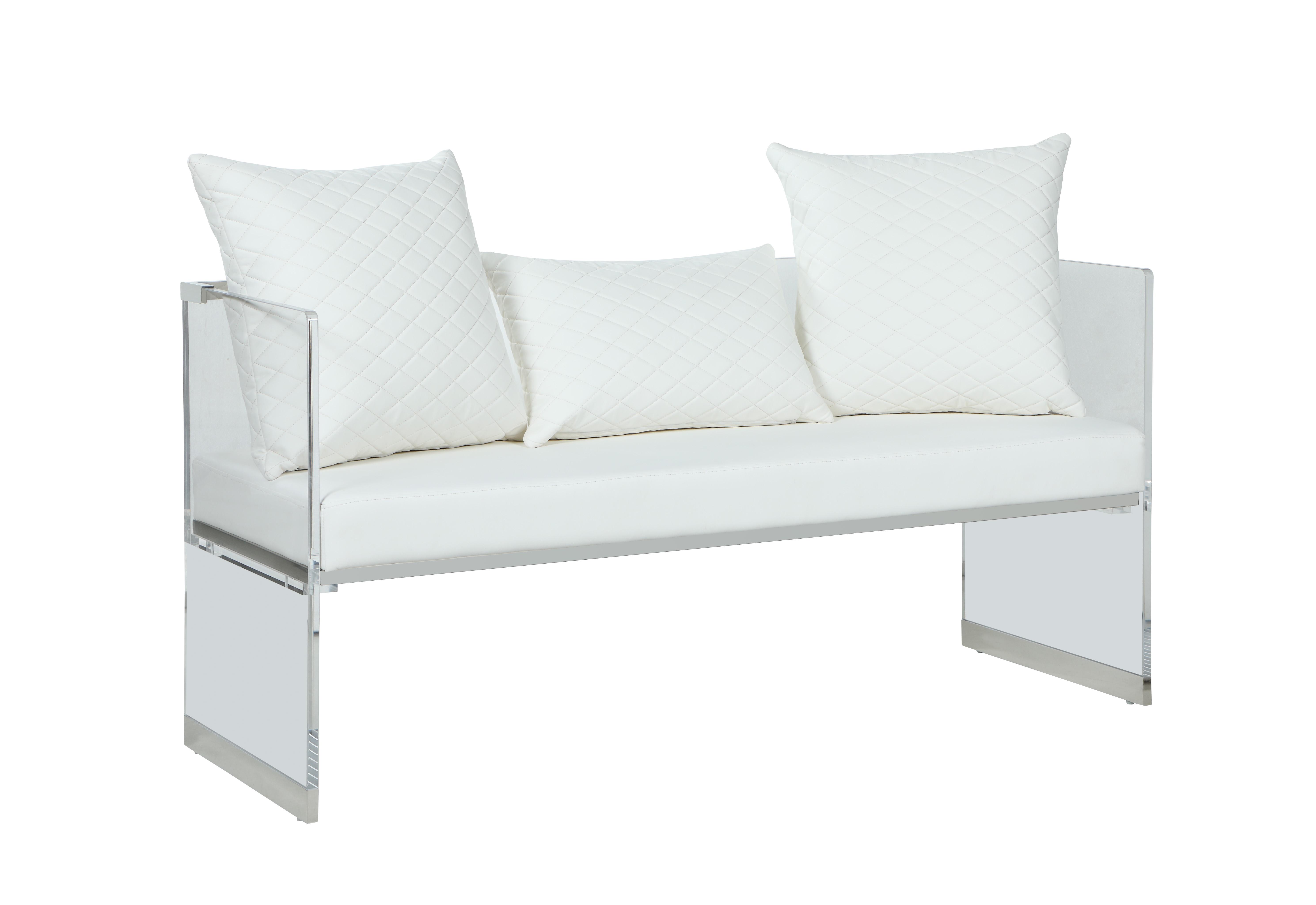 

    
White PU Acrylic Bench w/ Upholstered Seat Modern Ciara by Chintaly Imports
